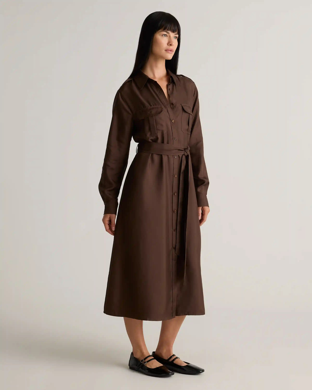 100% Silk Twill Utility Shirt Dress