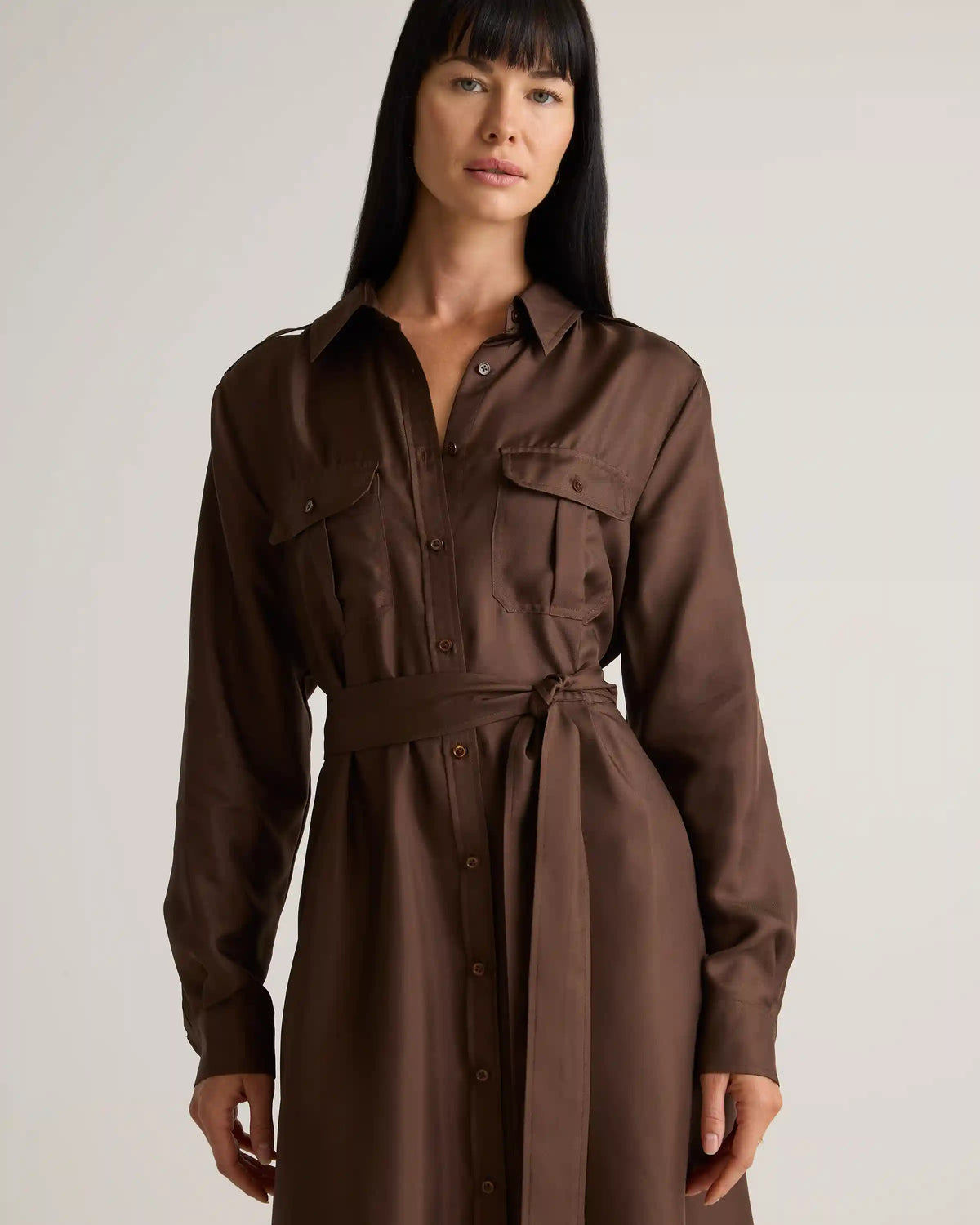 100% Silk Twill Utility Shirt Dress