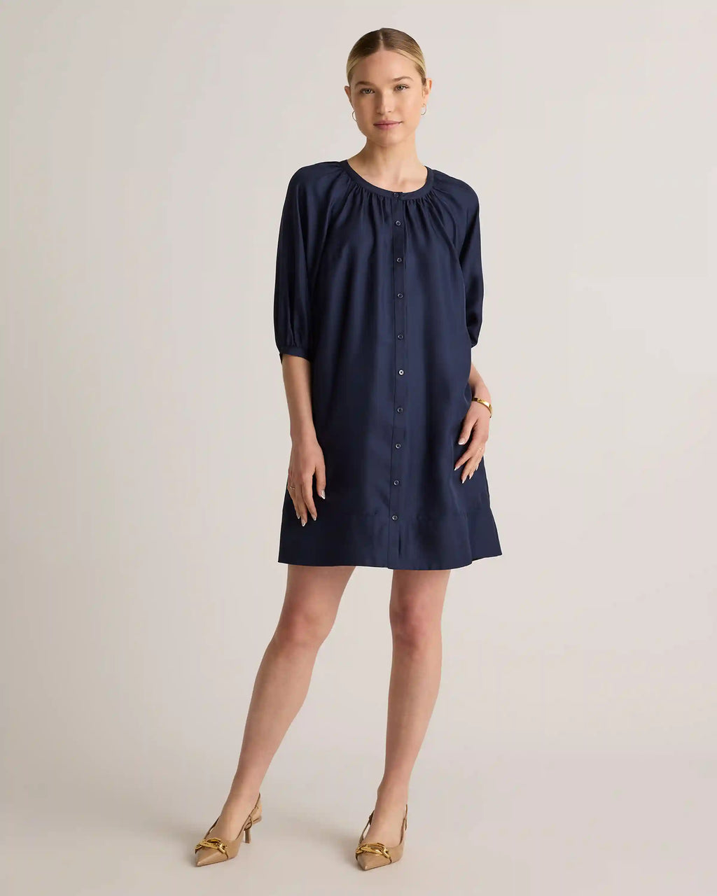 100% Silk Twill Button Front Mini Dress