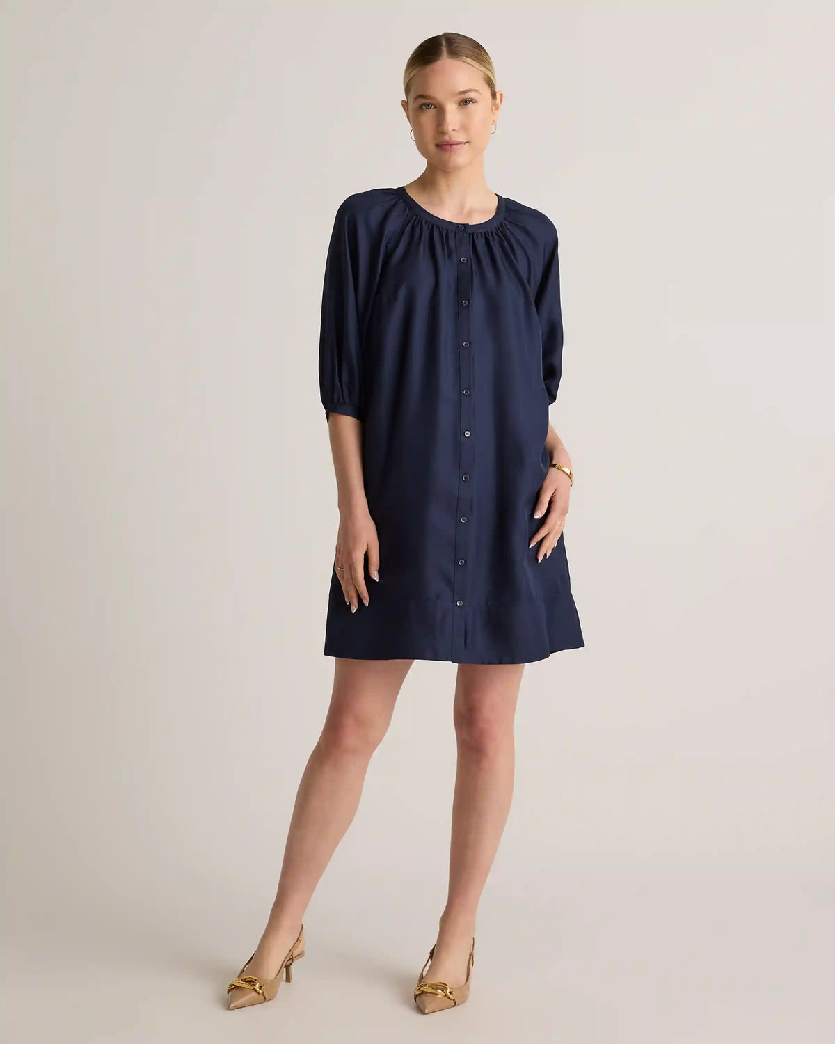 100% Silk Twill Button Front Mini Dress