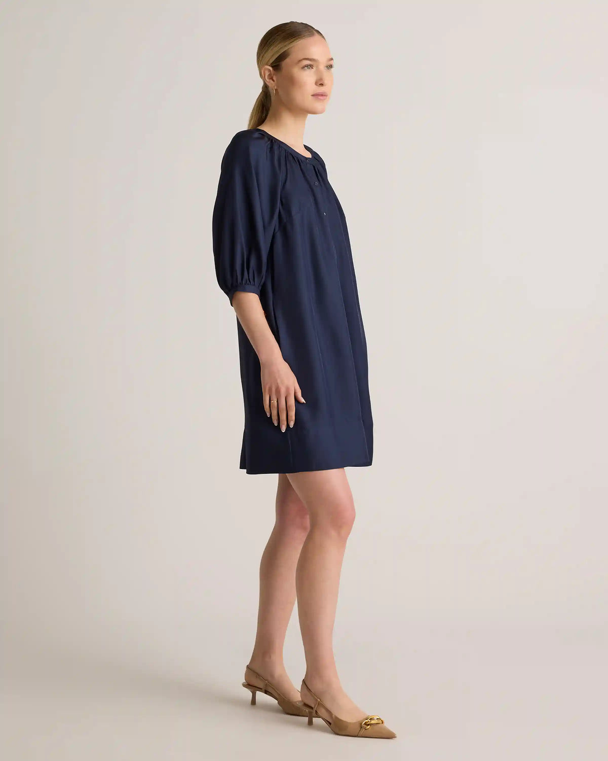 100% Silk Twill Button Front Mini Dress