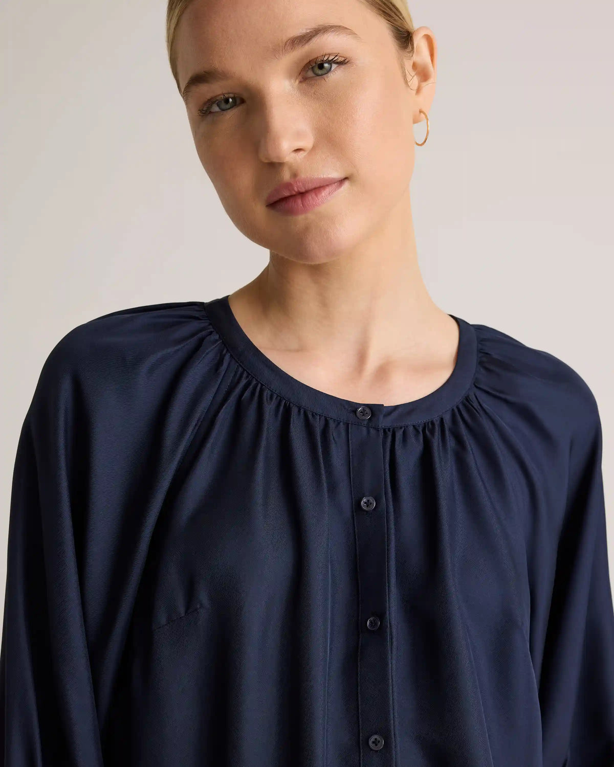 100% Silk Twill Button Front Mini Dress