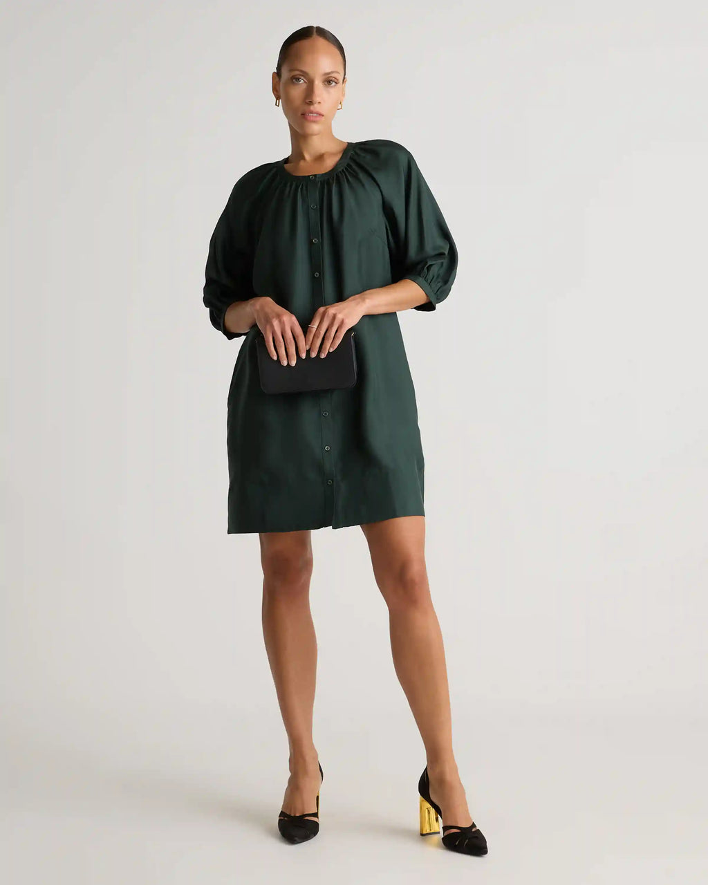 100% Silk Twill Button Front Mini Dress