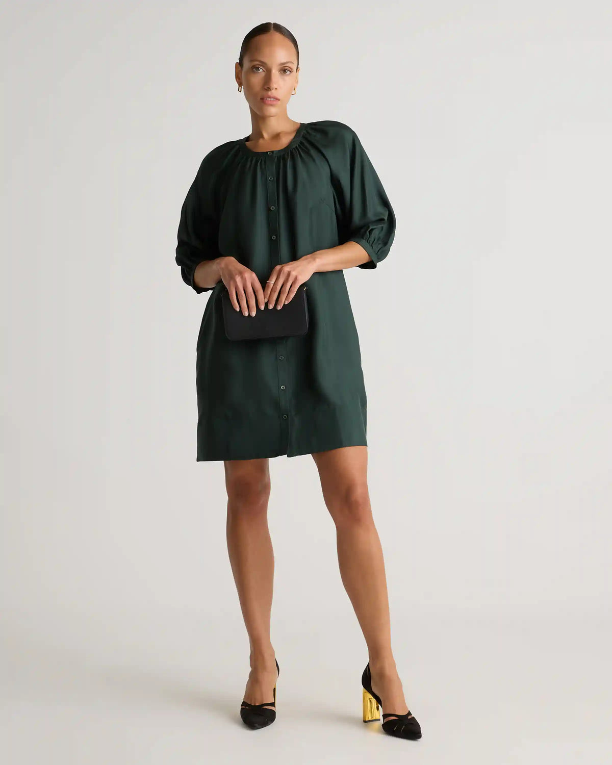 100% Silk Twill Button Front Mini Dress