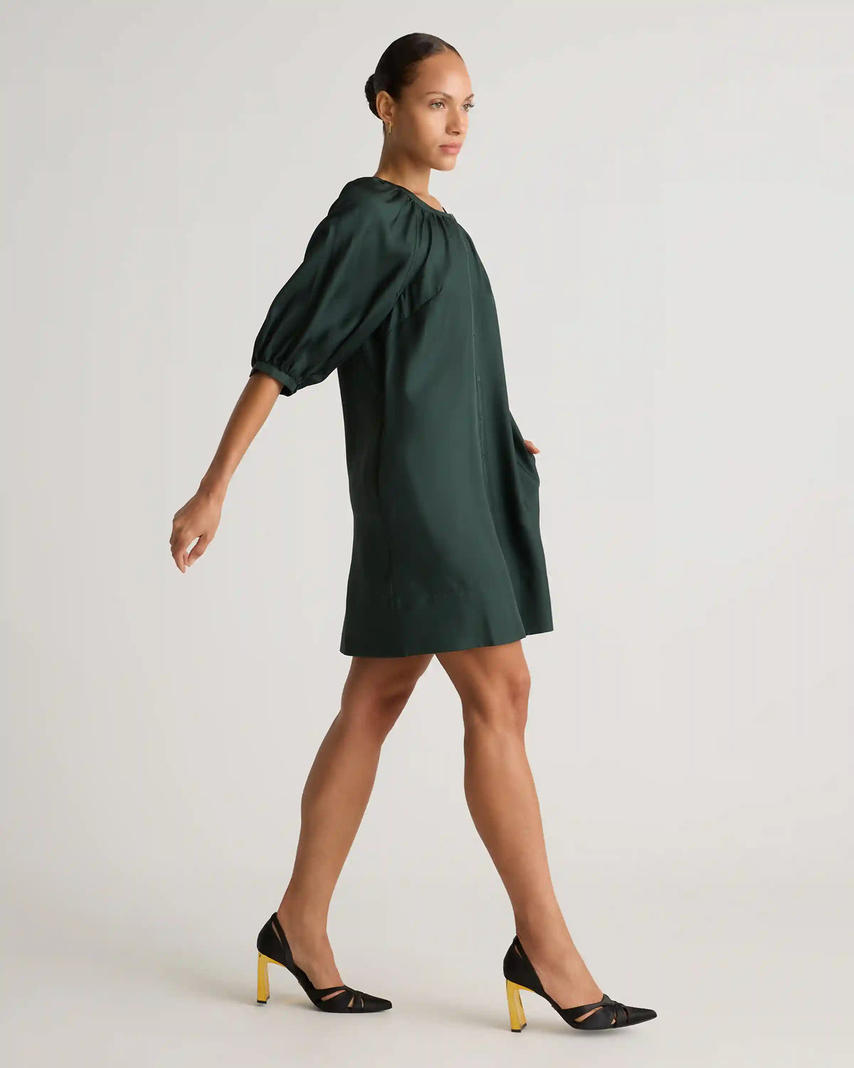 100% Silk Twill Button Front Mini Dress