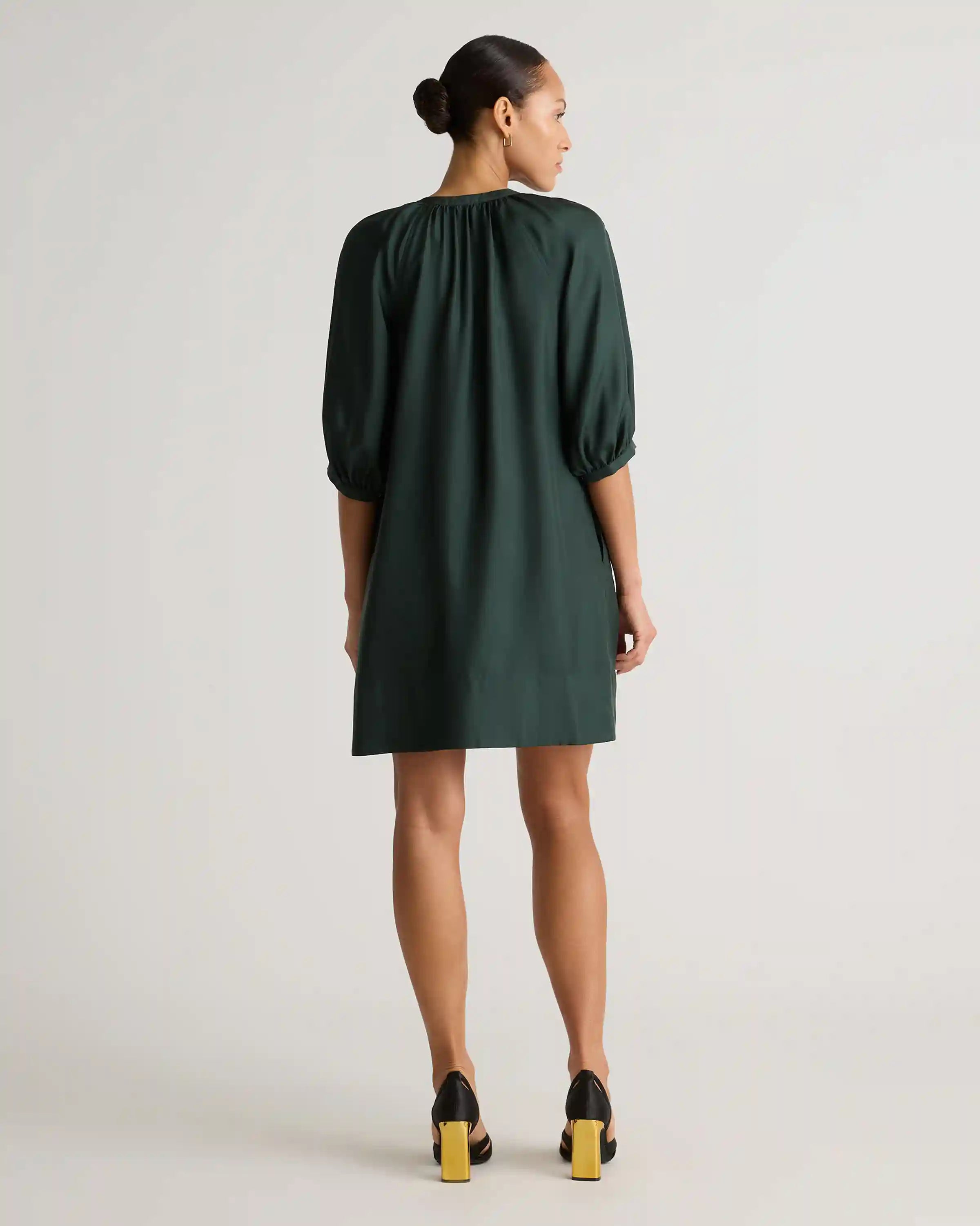 100% Silk Twill Button Front Mini Dress