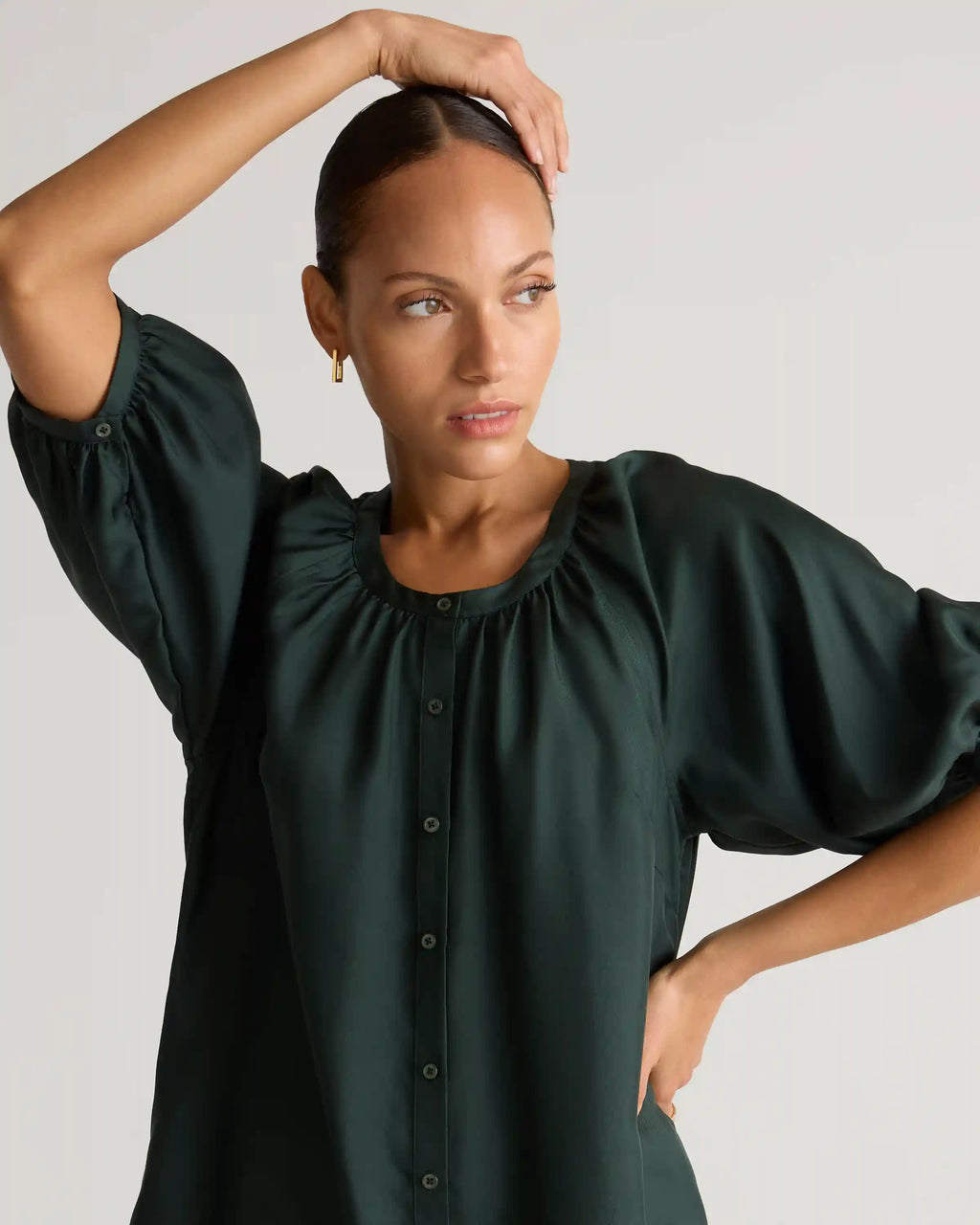 100% Silk Twill Button Front Mini Dress