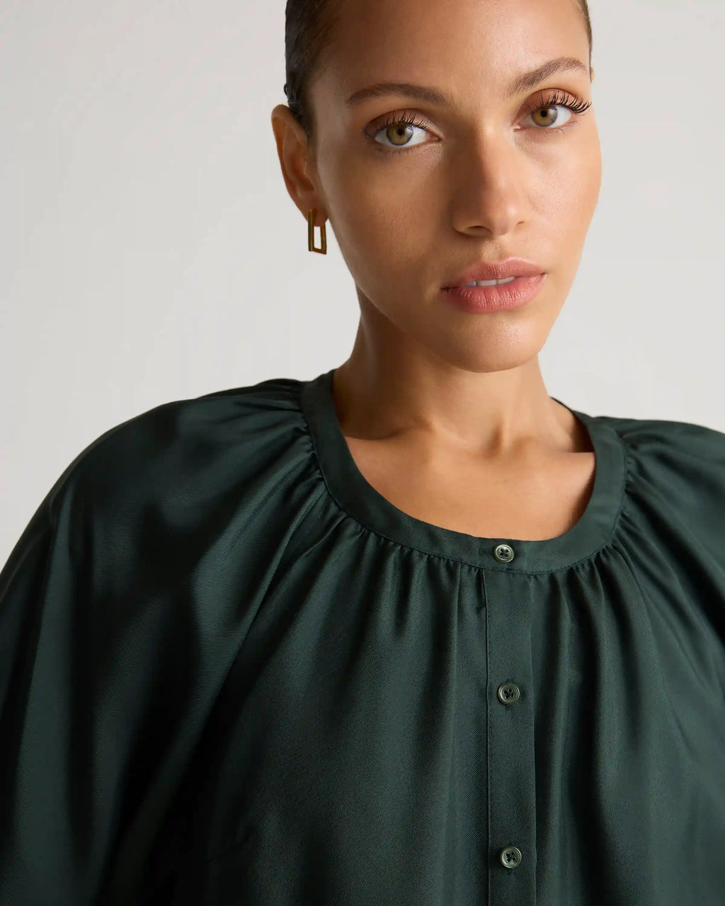 100% Silk Twill Button Front Mini Dress