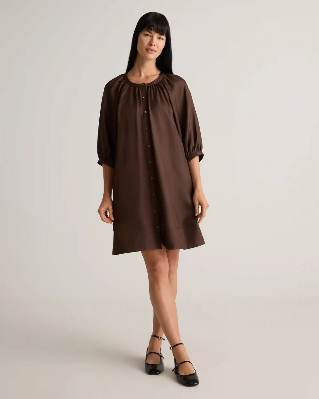 100% Silk Twill Button Front Mini Dress