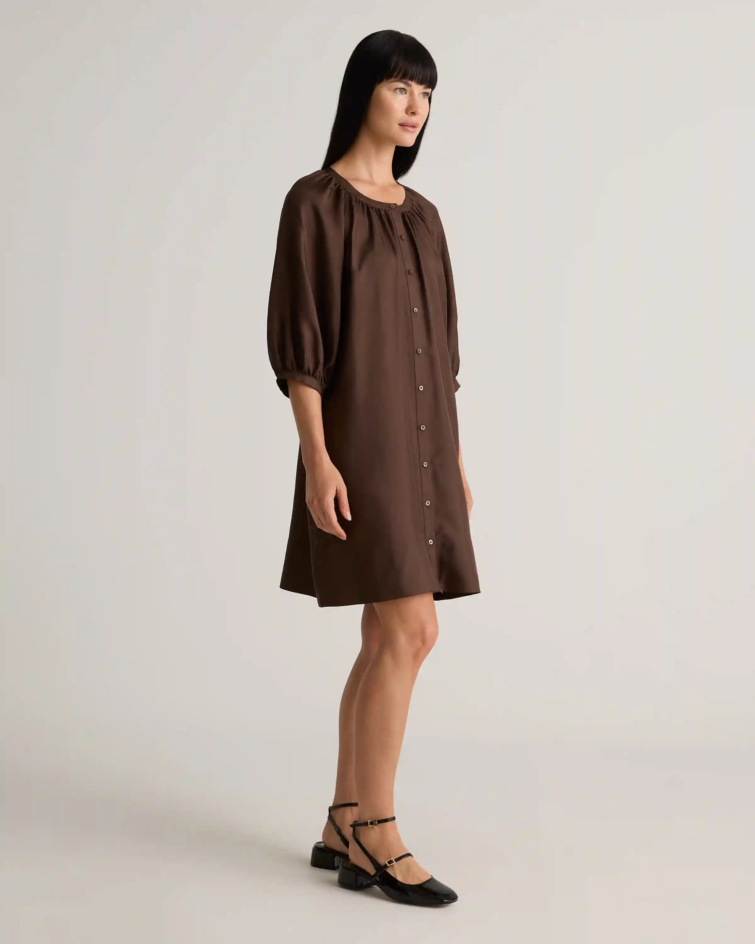 100% Silk Twill Button Front Mini Dress