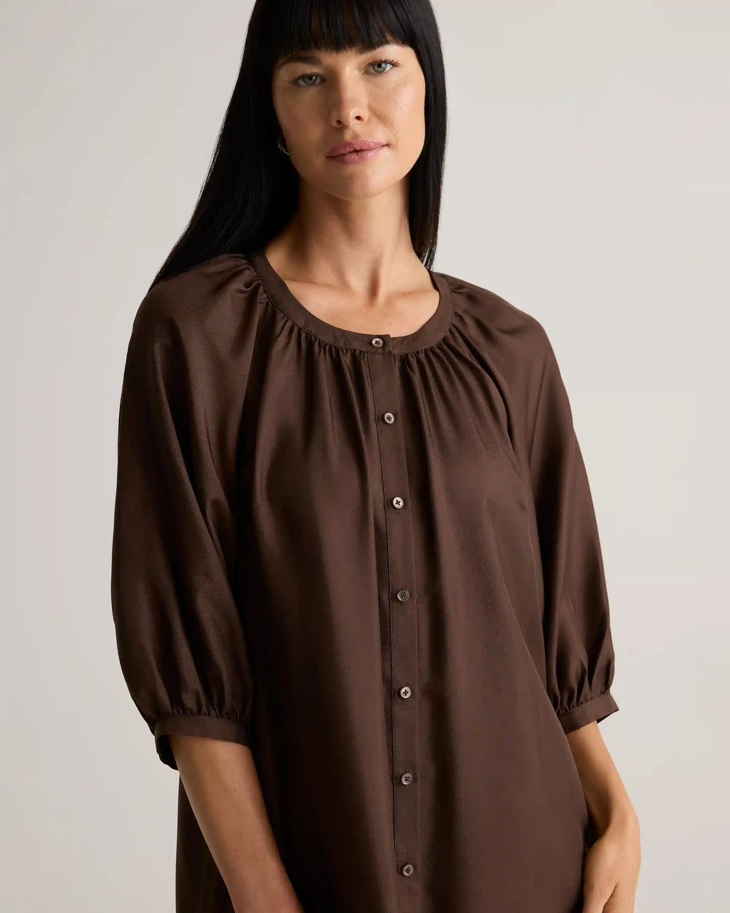 100% Silk Twill Button Front Mini Dress