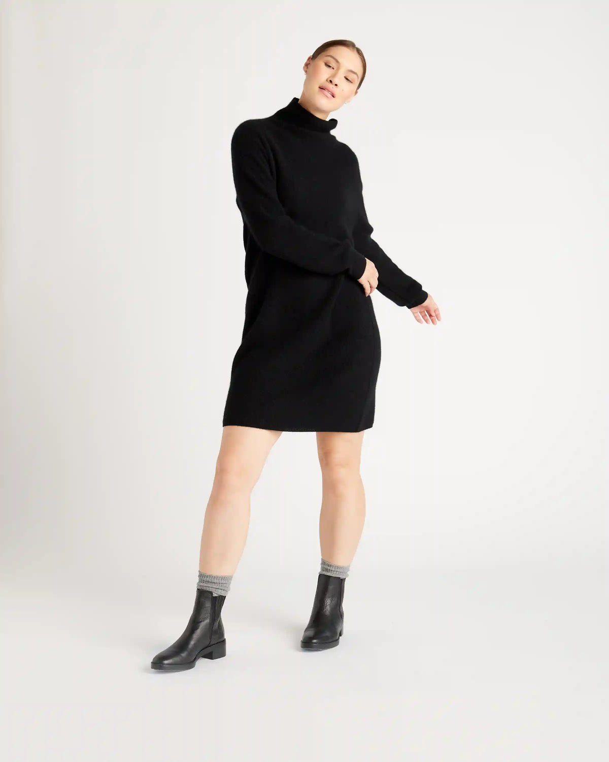 Mongolian Cashmere Textured Sweater Dress