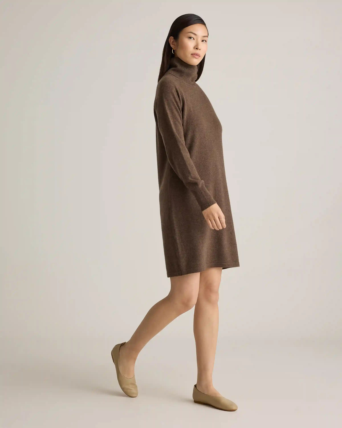 Mongolian Cashmere Turtleneck Sweater Dress