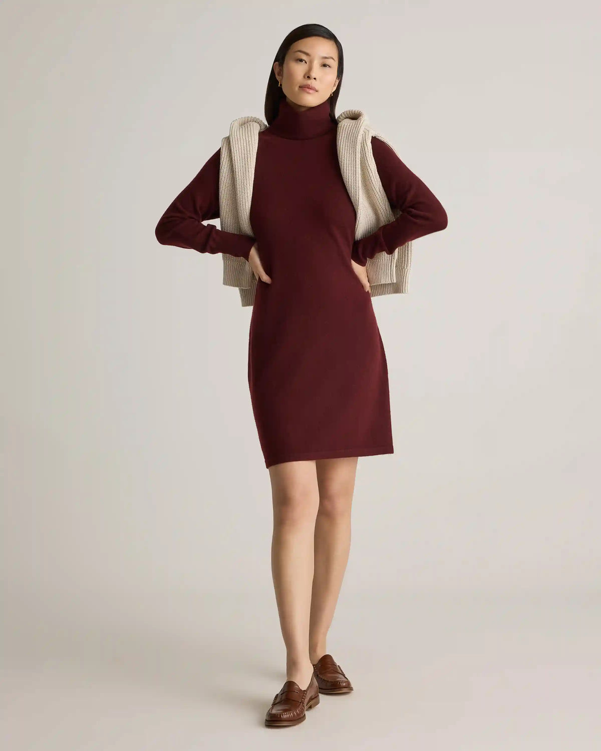 Mongolian Cashmere Turtleneck Sweater Dress