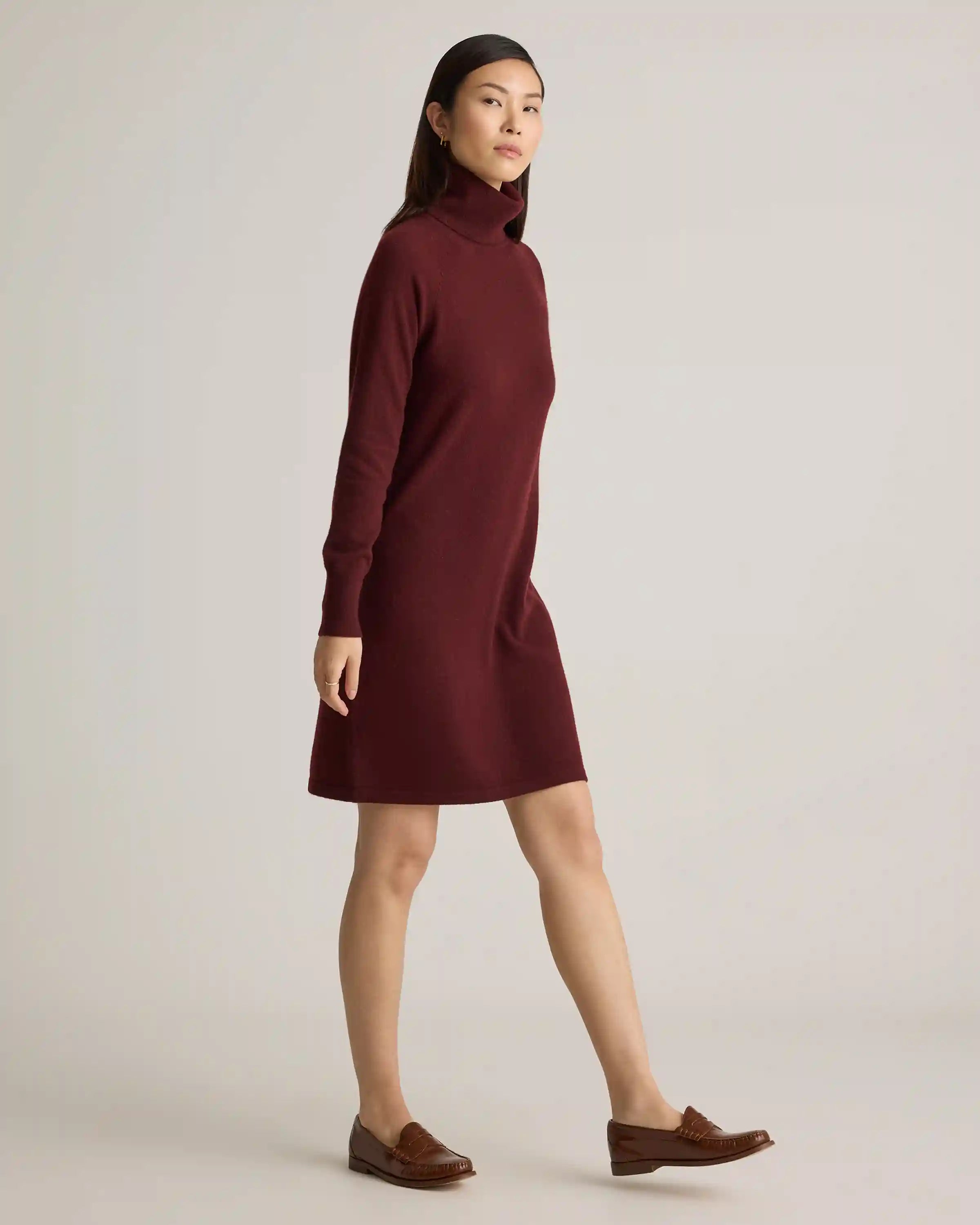 Mongolian Cashmere Turtleneck Sweater Dress