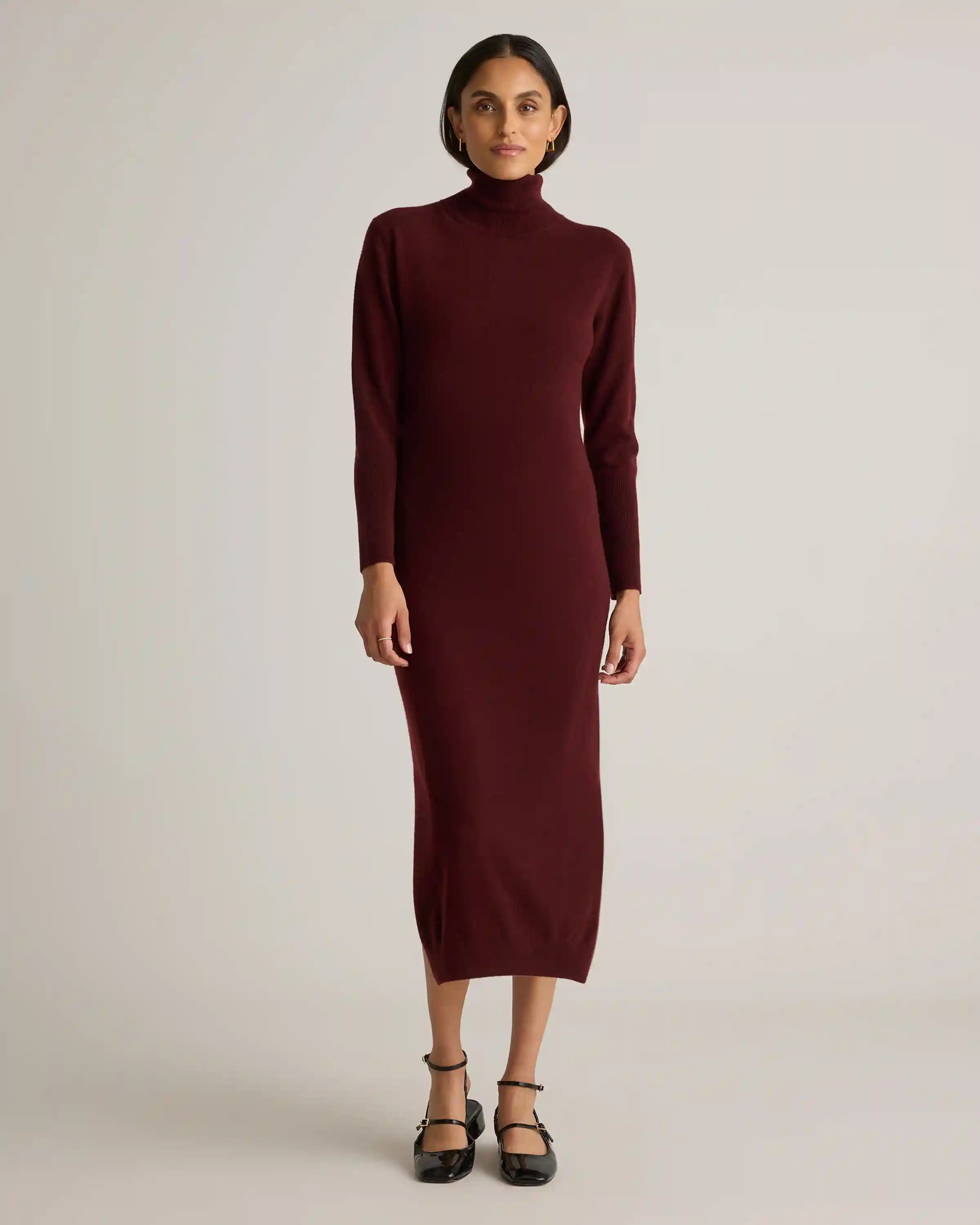 Mongolian Cashmere Turtleneck Midi Sweater Dress
