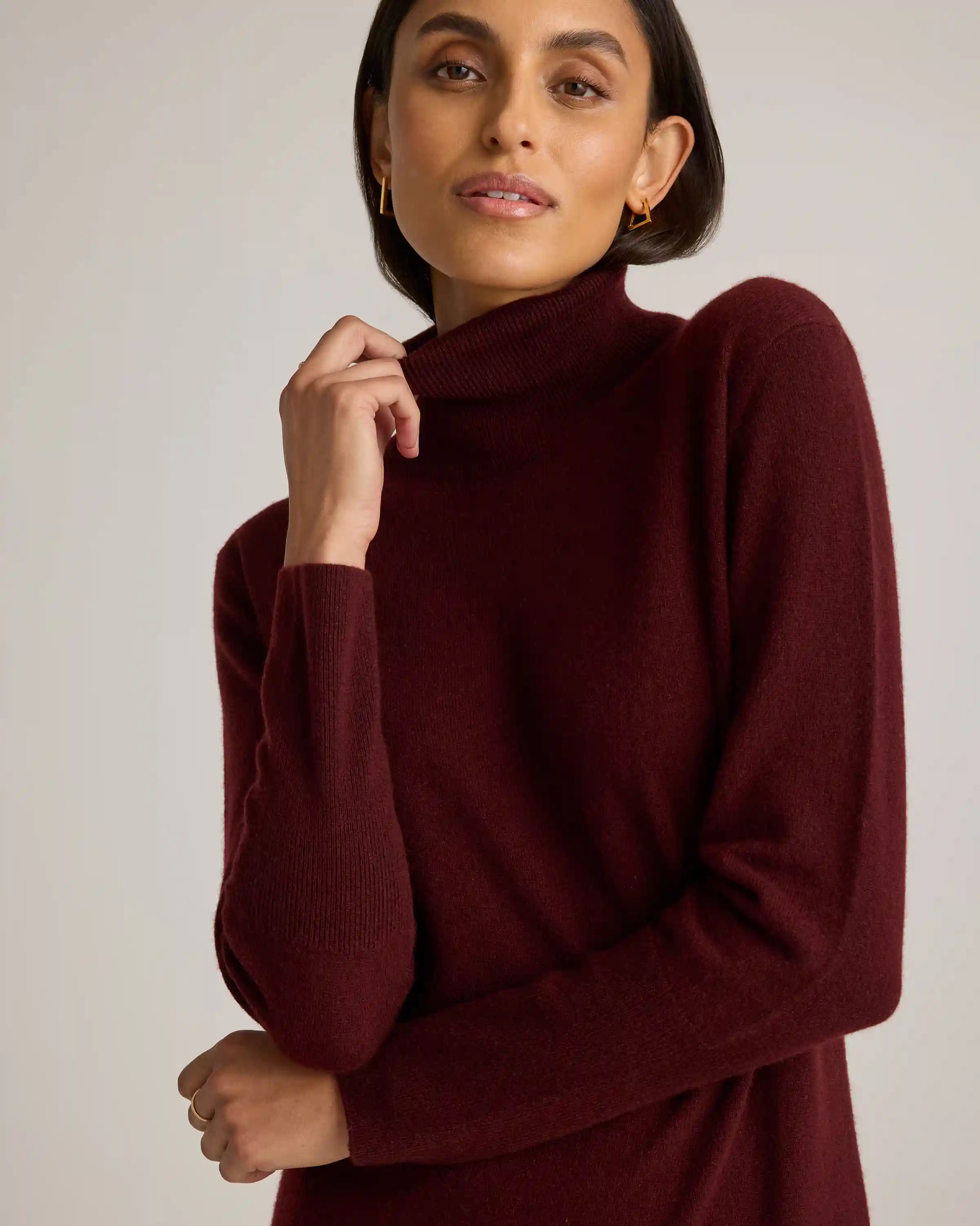 Mongolian Cashmere Turtleneck Midi Sweater Dress