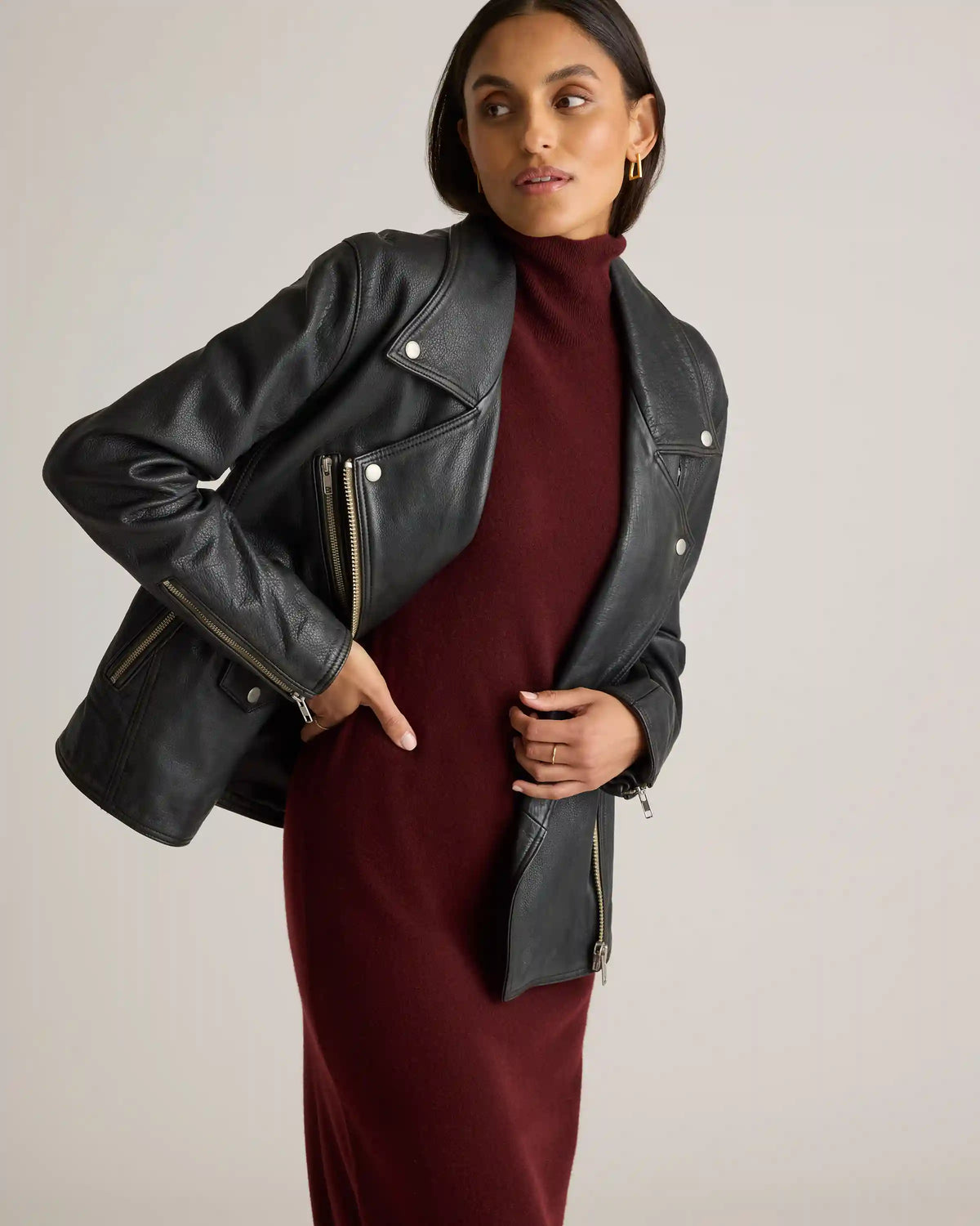 Mongolian Cashmere Turtleneck Midi Sweater Dress