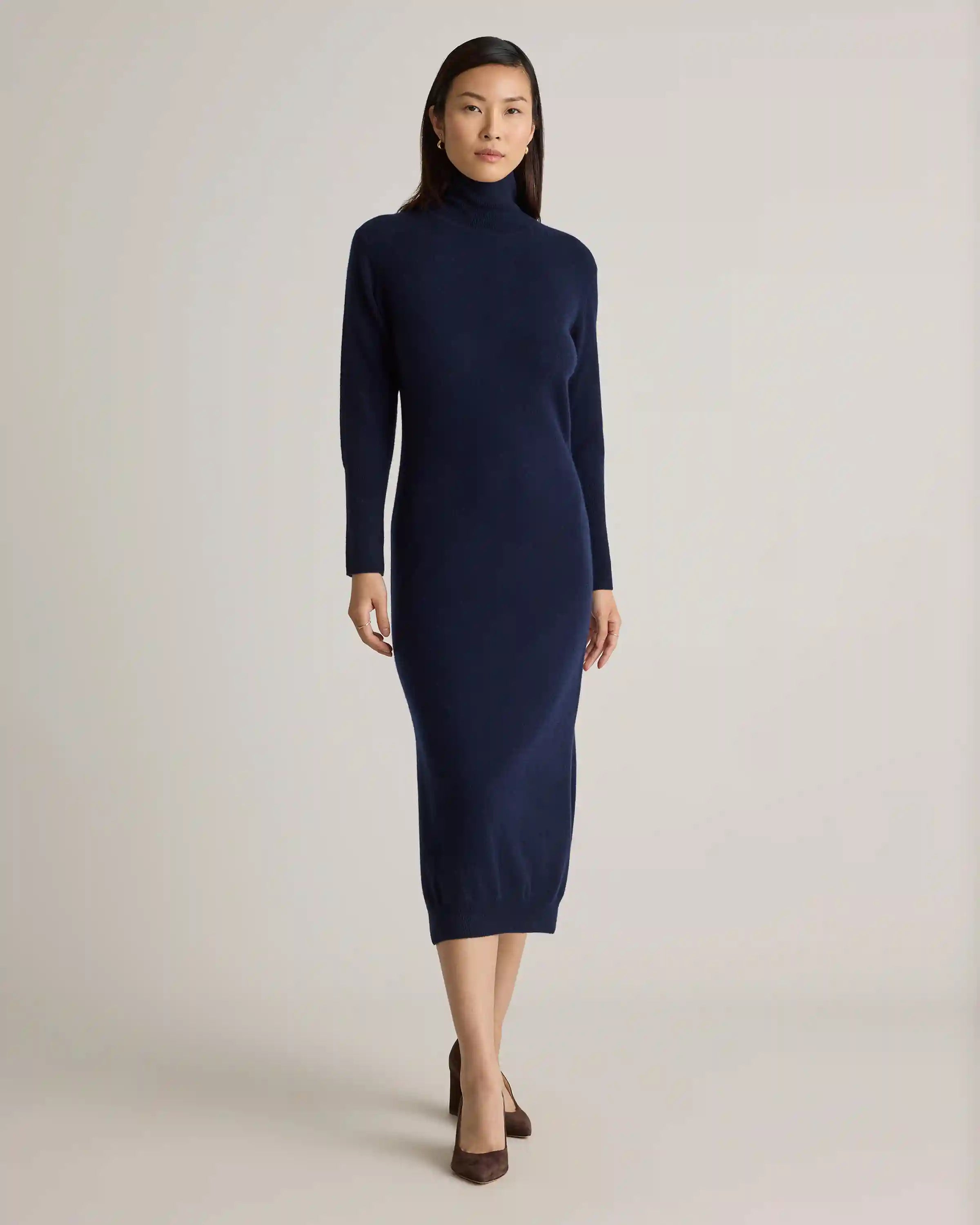 Mongolian Cashmere Turtleneck Midi Sweater Dress