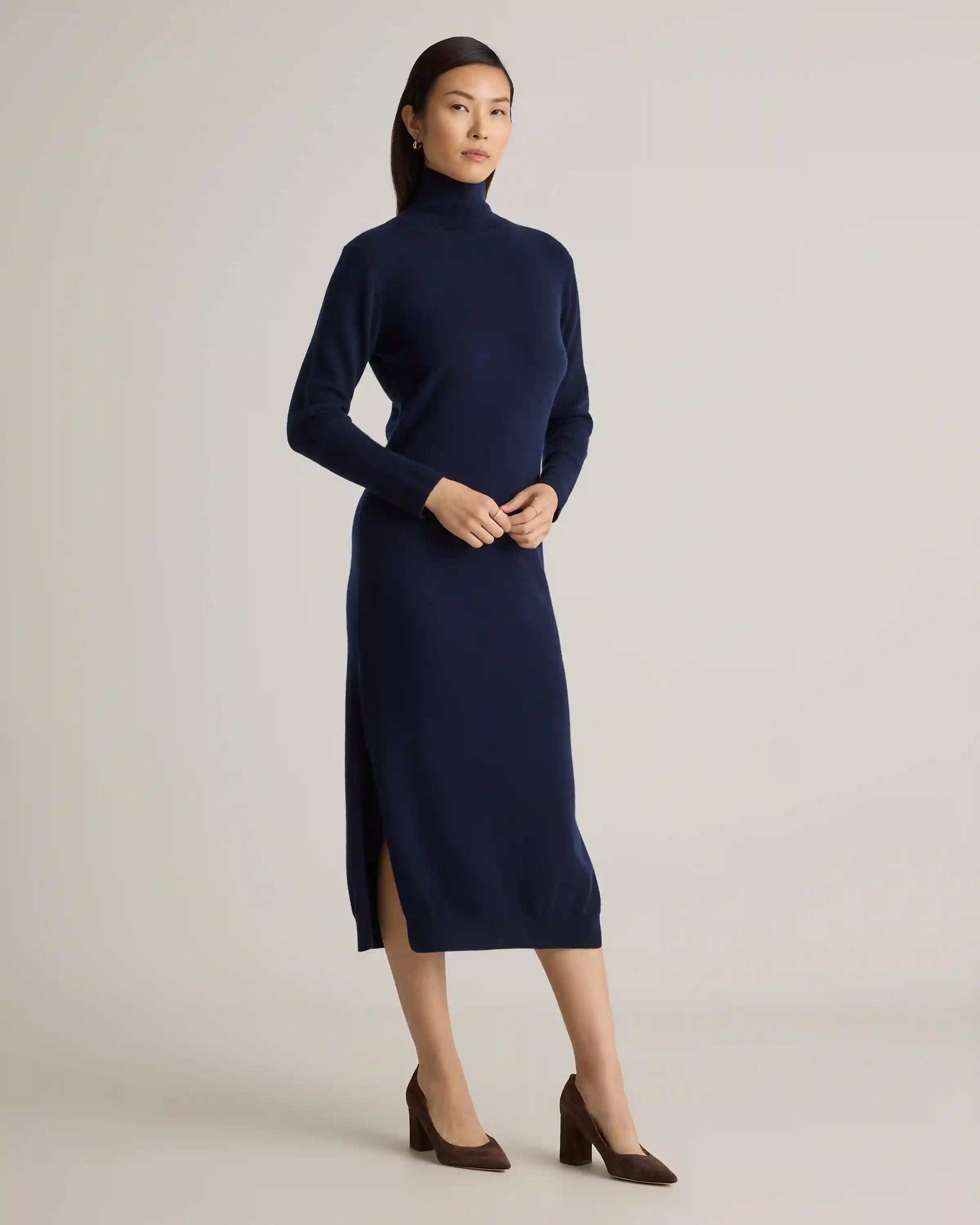 Mongolian Cashmere Turtleneck Midi Sweater Dress