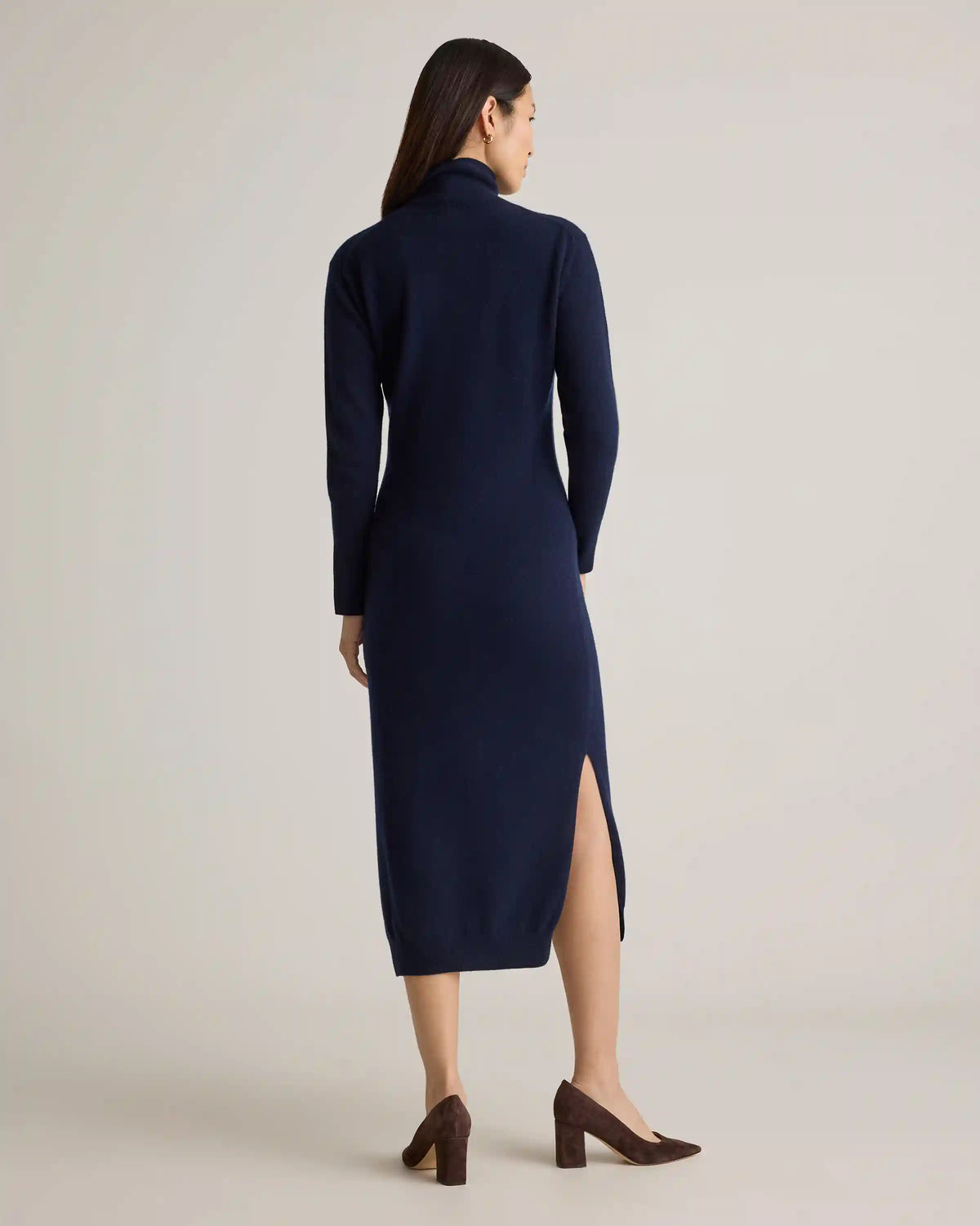 Mongolian Cashmere Turtleneck Midi Sweater Dress