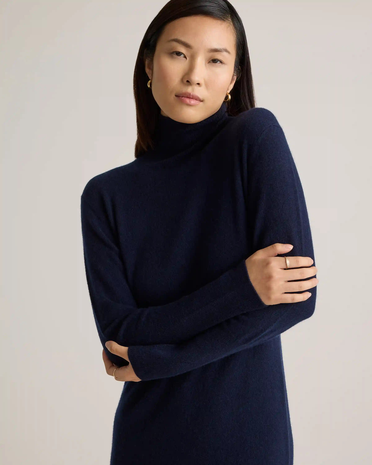 Mongolian Cashmere Turtleneck Midi Sweater Dress