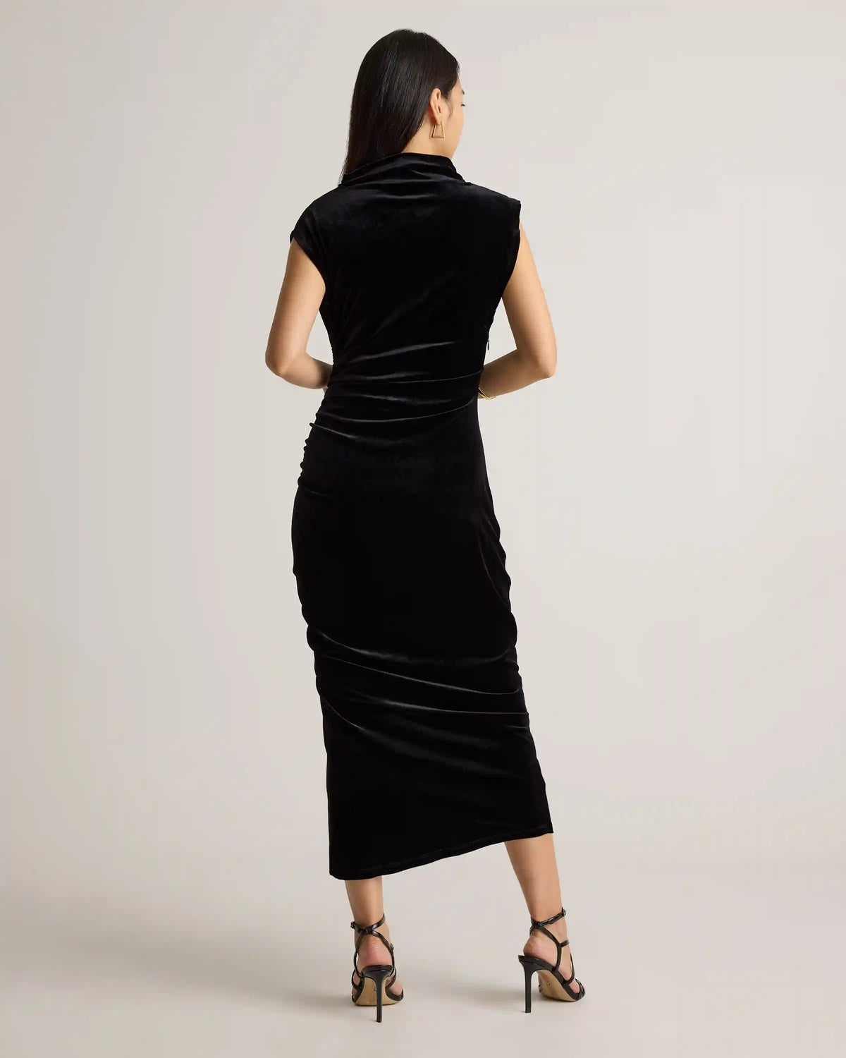 Stretch Silk Velvet Ruched Midi Dress