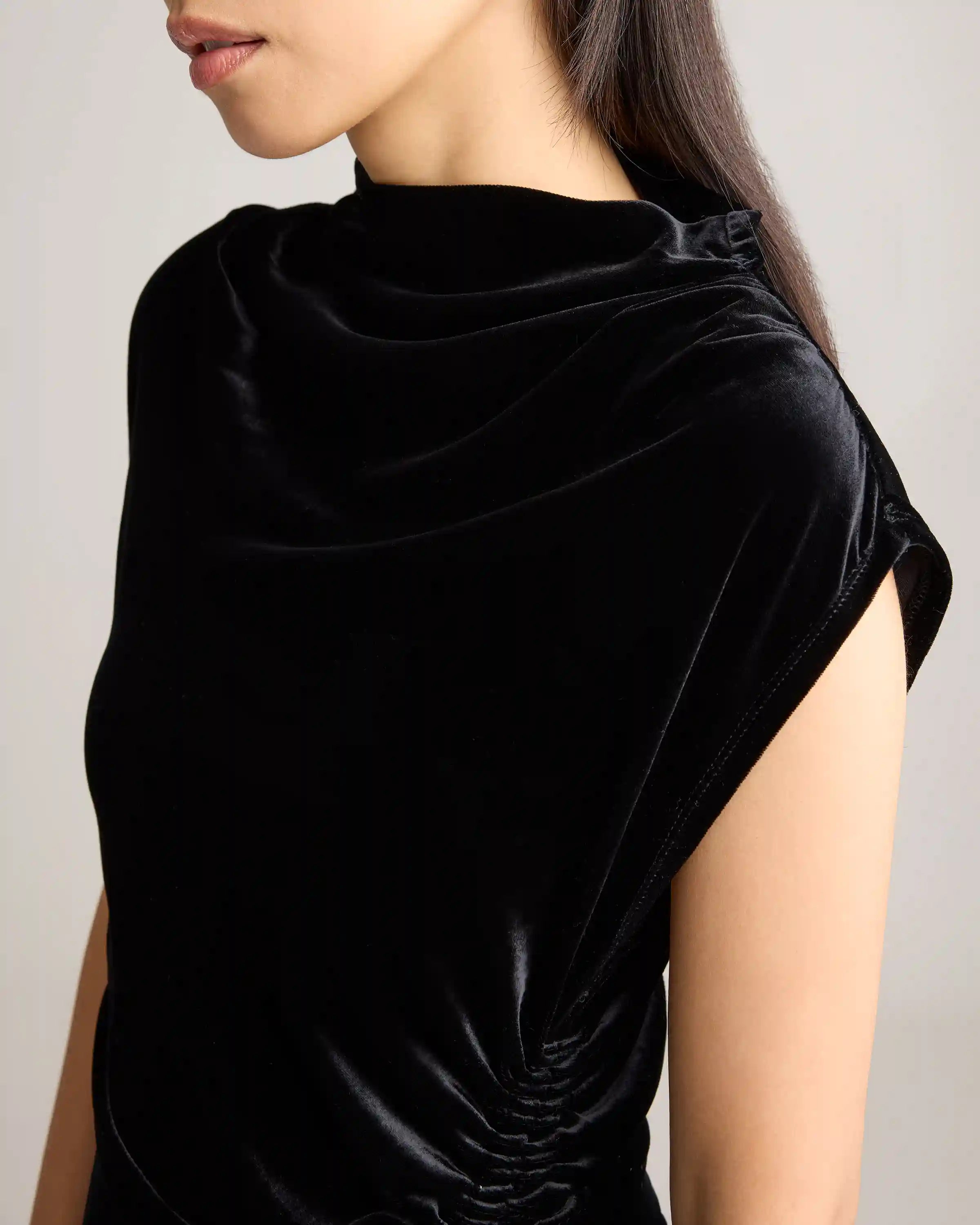 Stretch Silk Velvet Ruched Midi Dress
