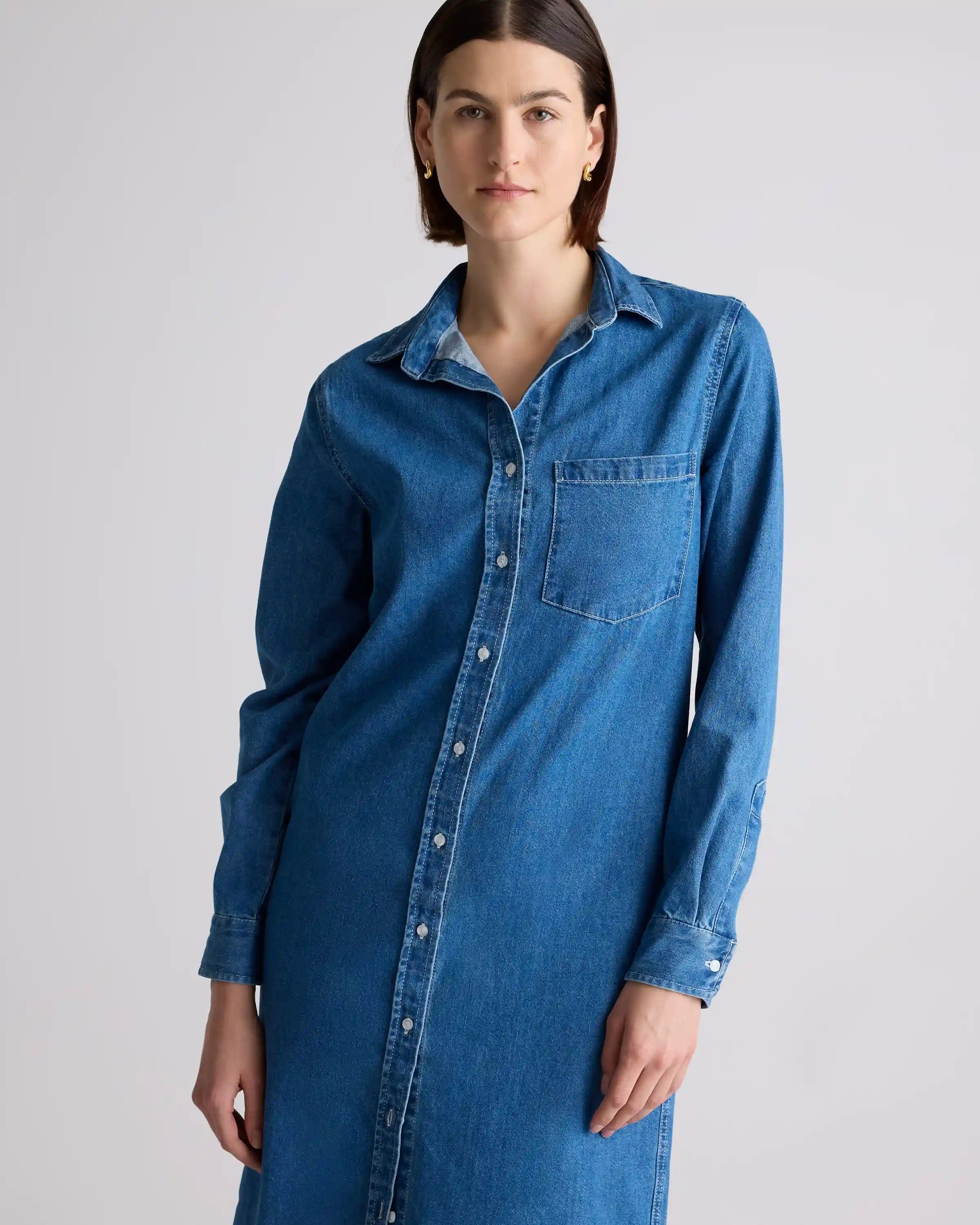Distressed Denim Maxi Shirt Dress