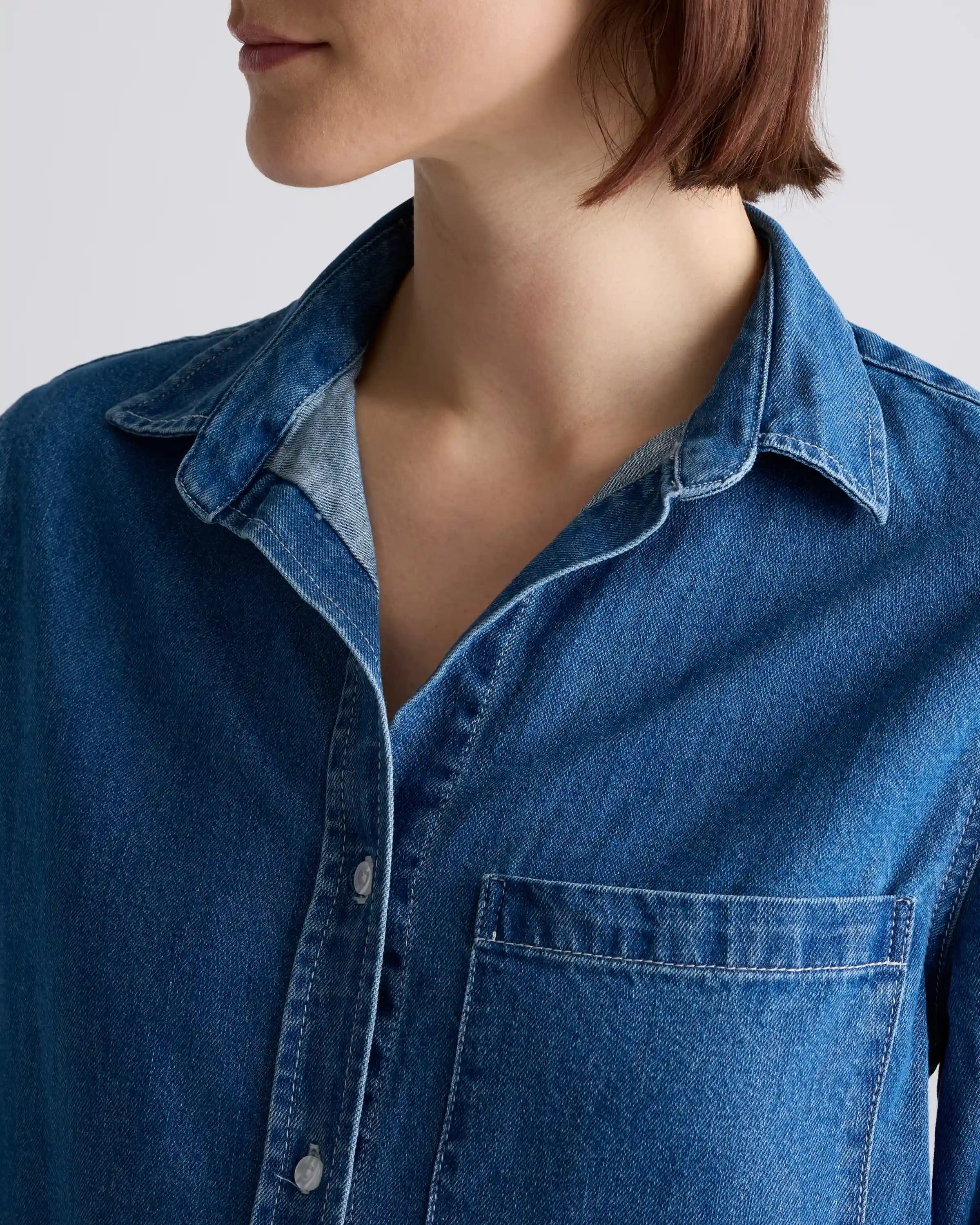 Distressed Denim Maxi Shirt Dress