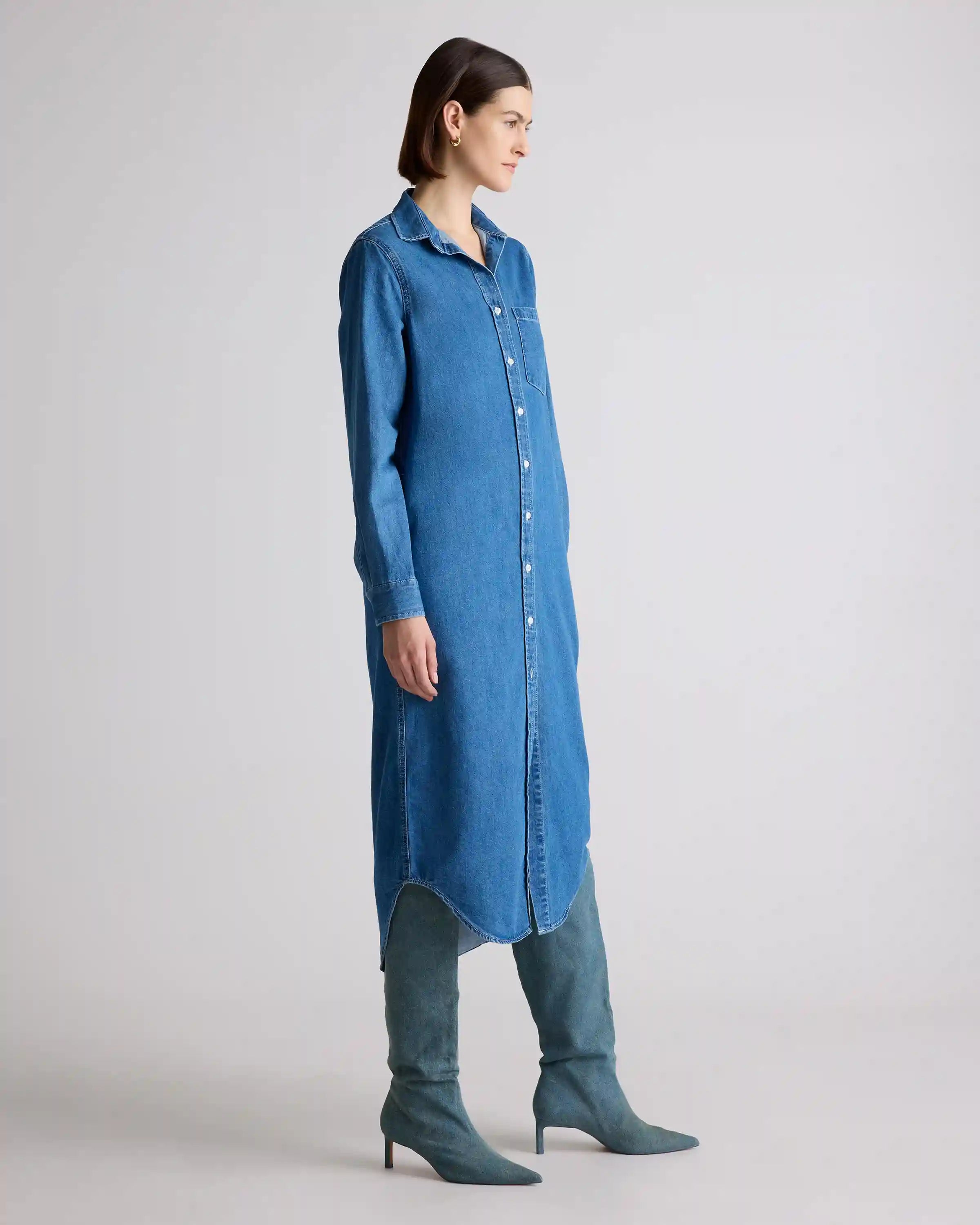 Distressed Denim Maxi Shirt Dress