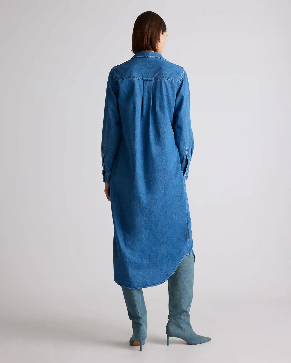 Distressed Denim Maxi Shirt Dress