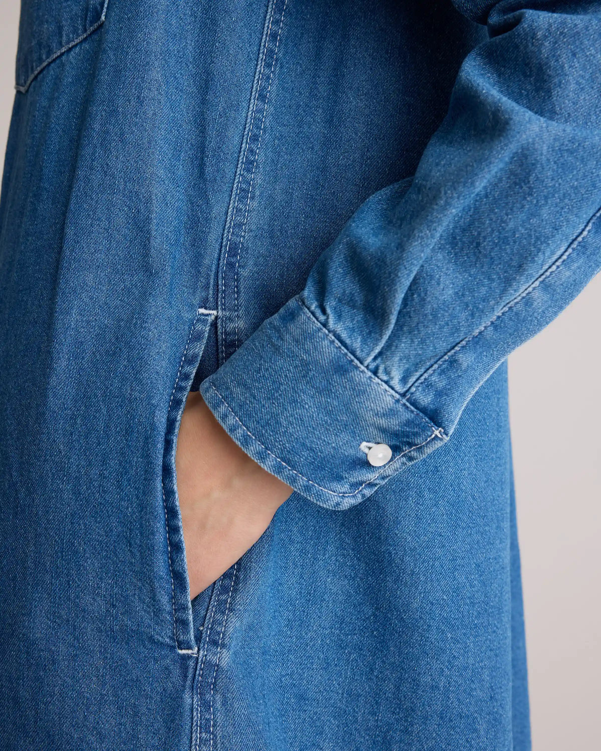 Distressed Denim Maxi Shirt Dress