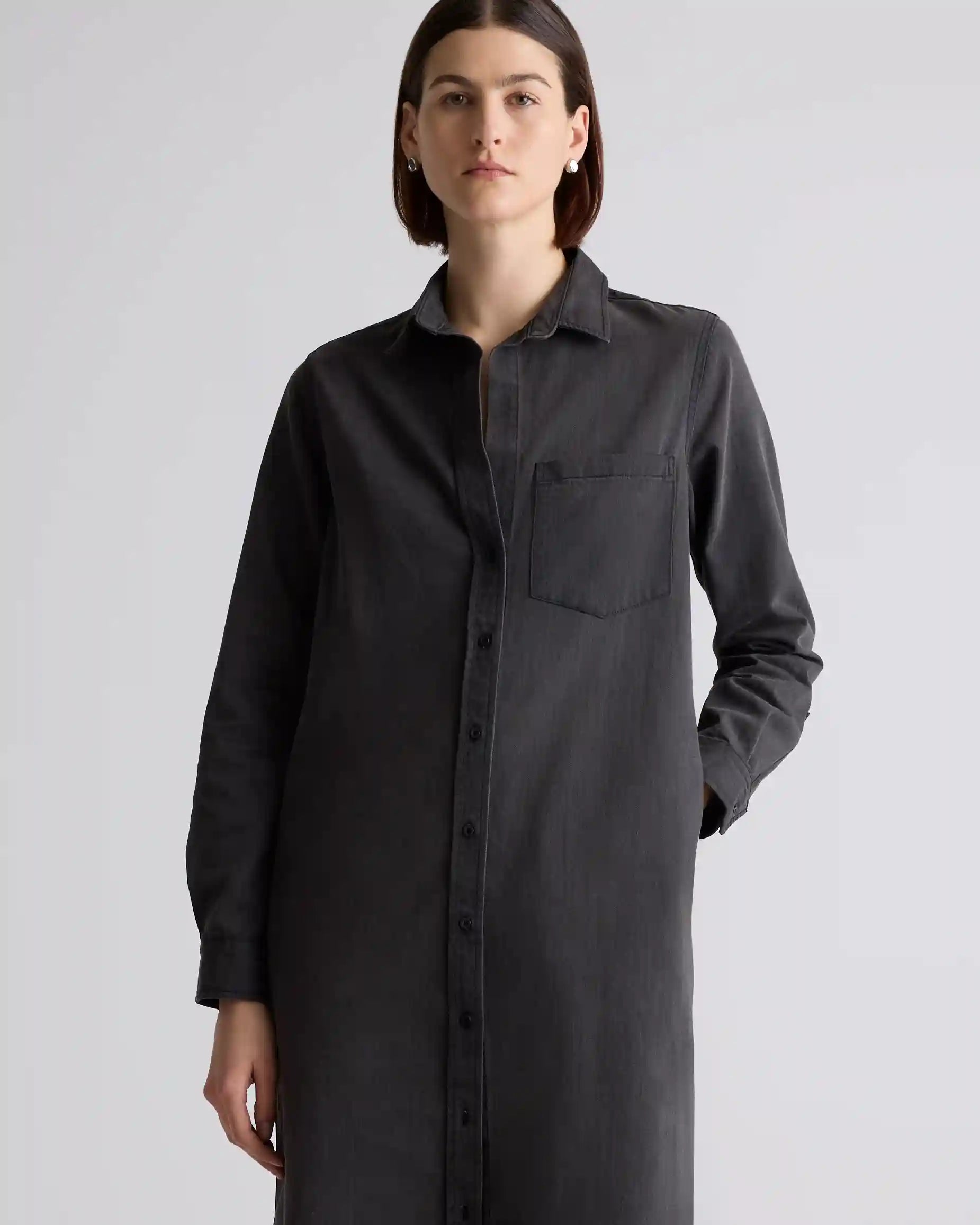 Distressed Denim Maxi Shirt Dress