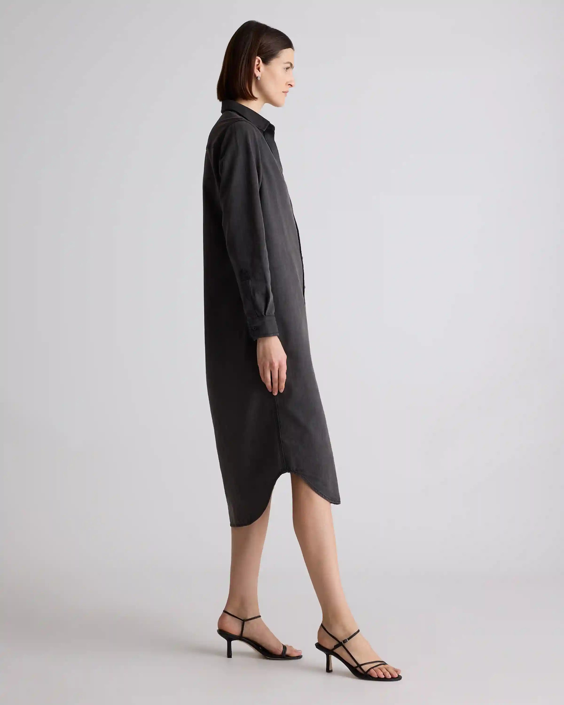 Distressed Denim Maxi Shirt Dress