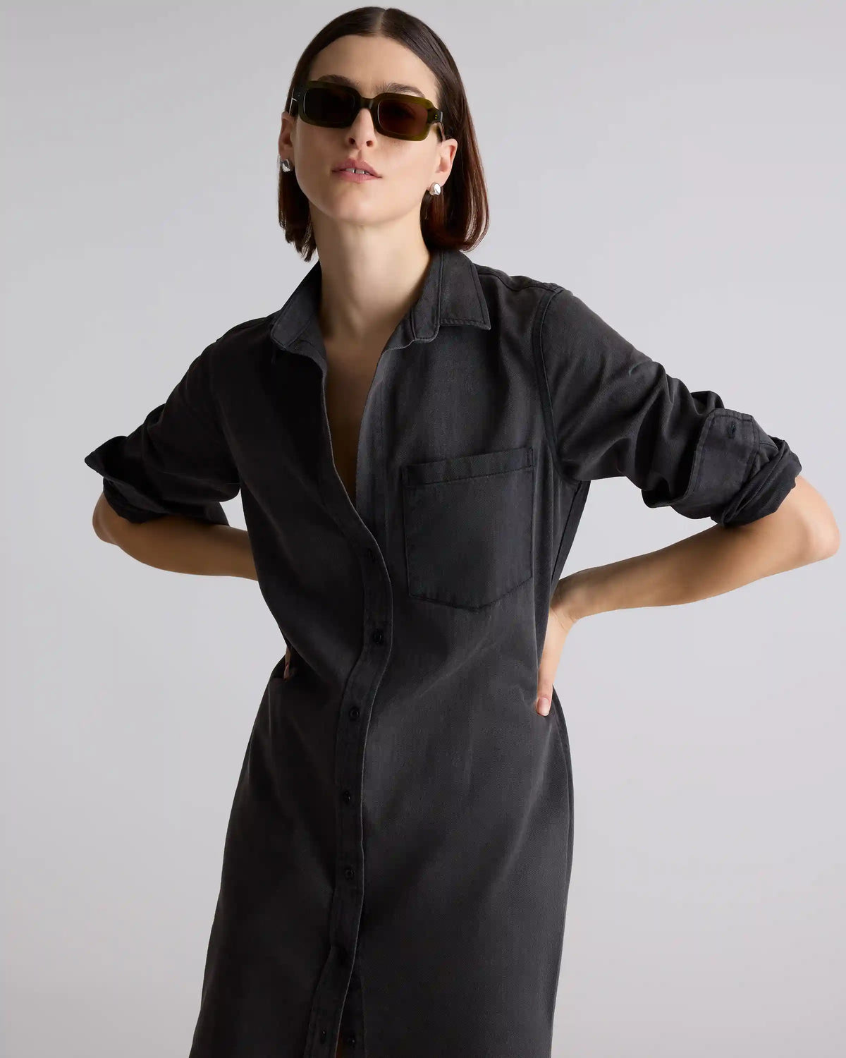 Distressed Denim Maxi Shirt Dress