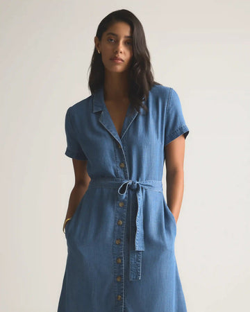Chambray Tencel Button Front Dress