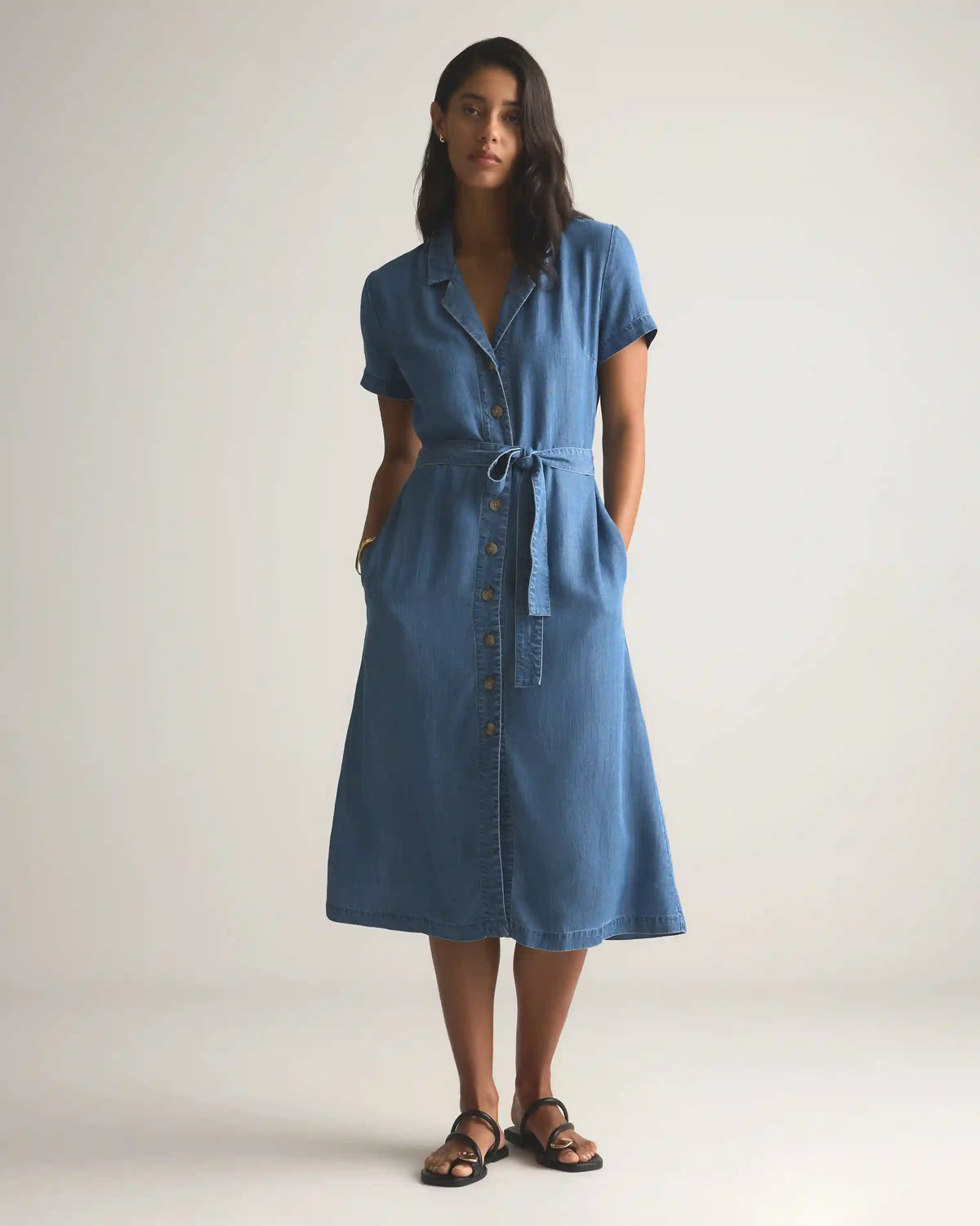 Chambray Tencel Button Front Dress