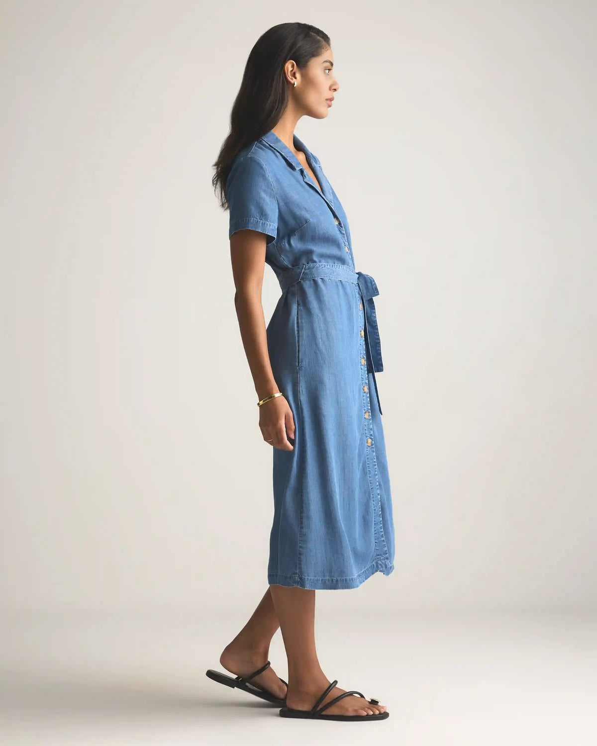 Chambray Tencel Button Front Dress