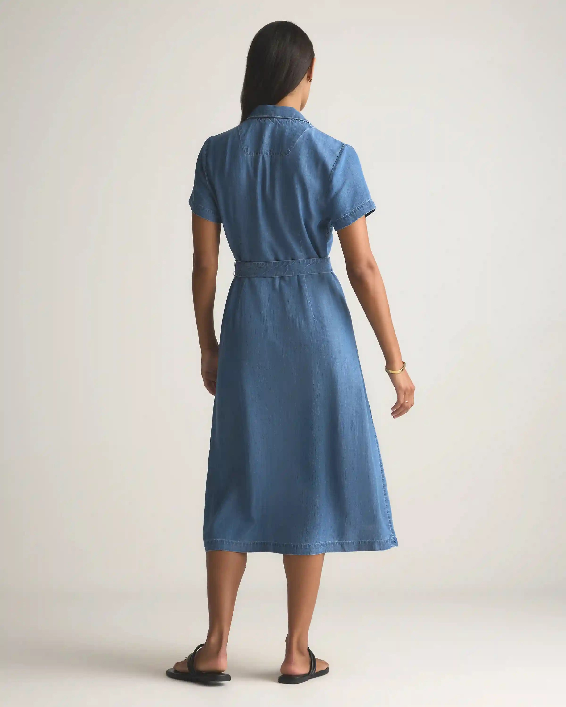 Chambray Tencel Button Front Dress
