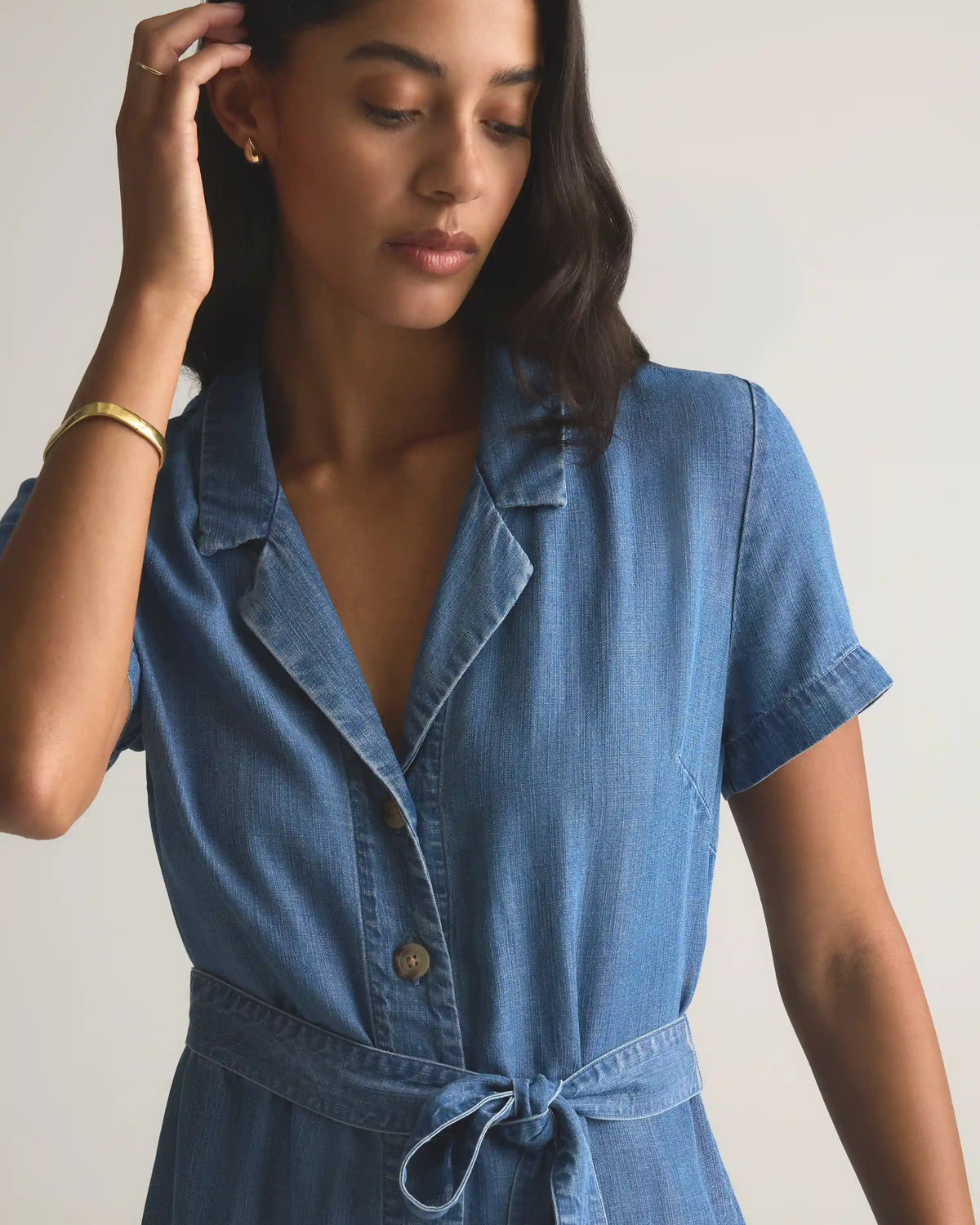 Chambray Tencel Button Front Dress