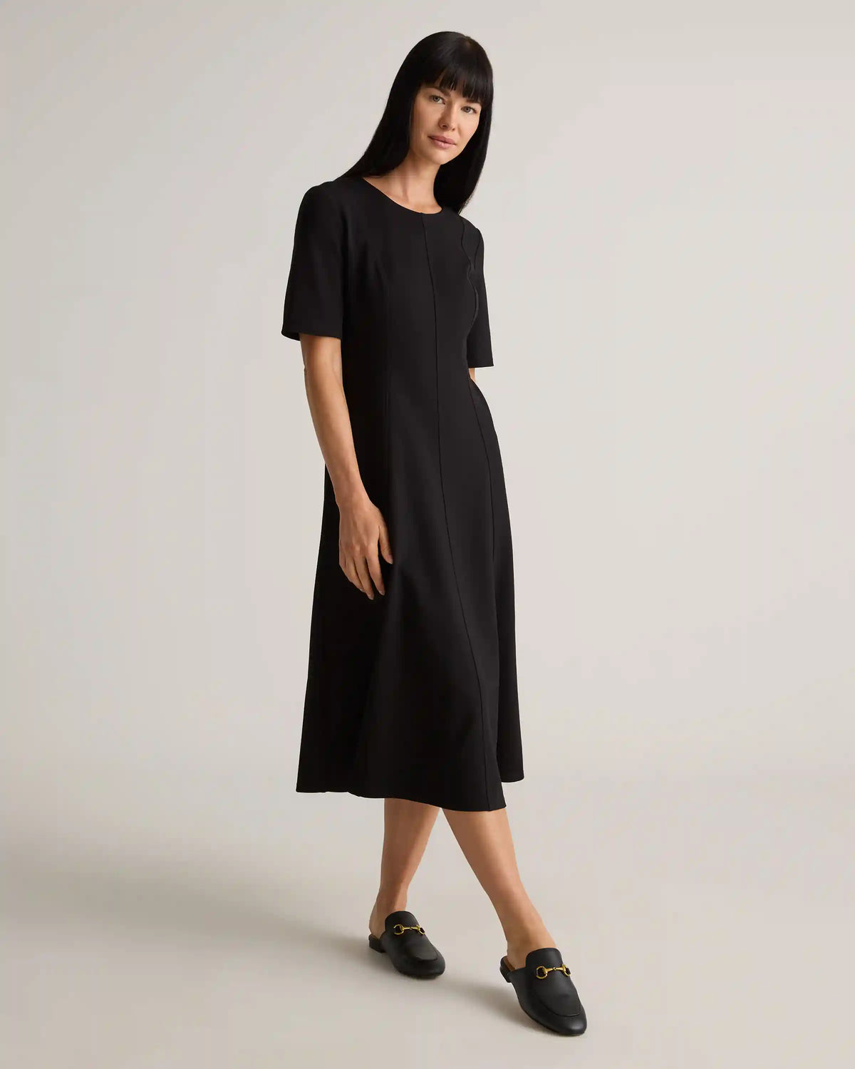 Ultra-Stretch Ponte Short Sleeve Midi Dress