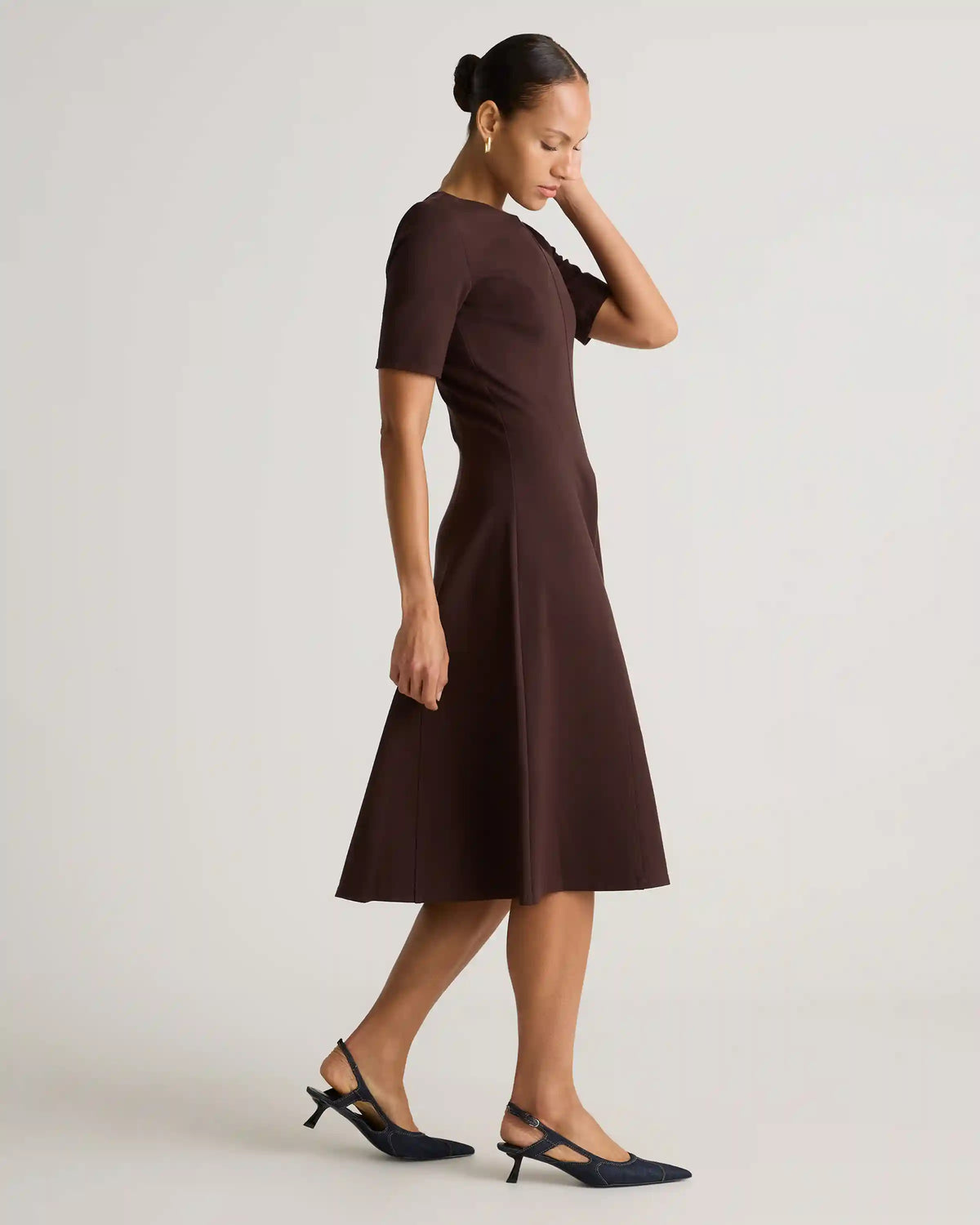 Ultra-Stretch Ponte Short Sleeve Midi Dress