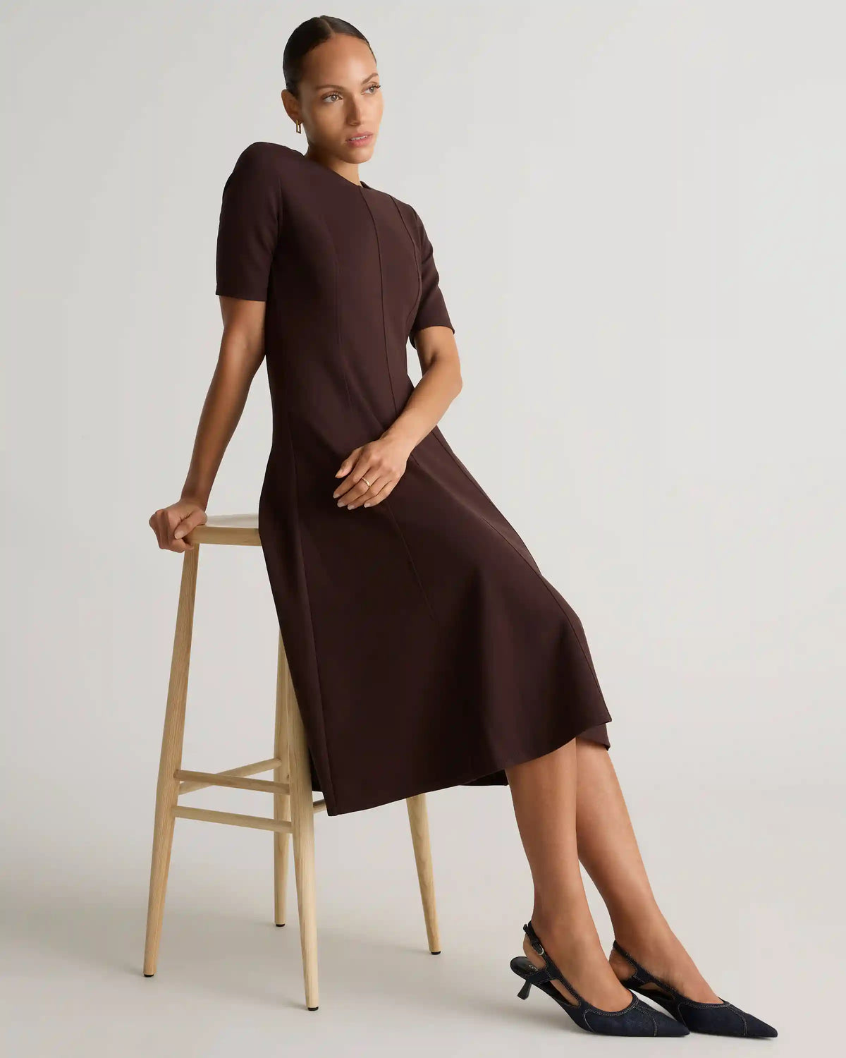Ultra-Stretch Ponte Short Sleeve Midi Dress