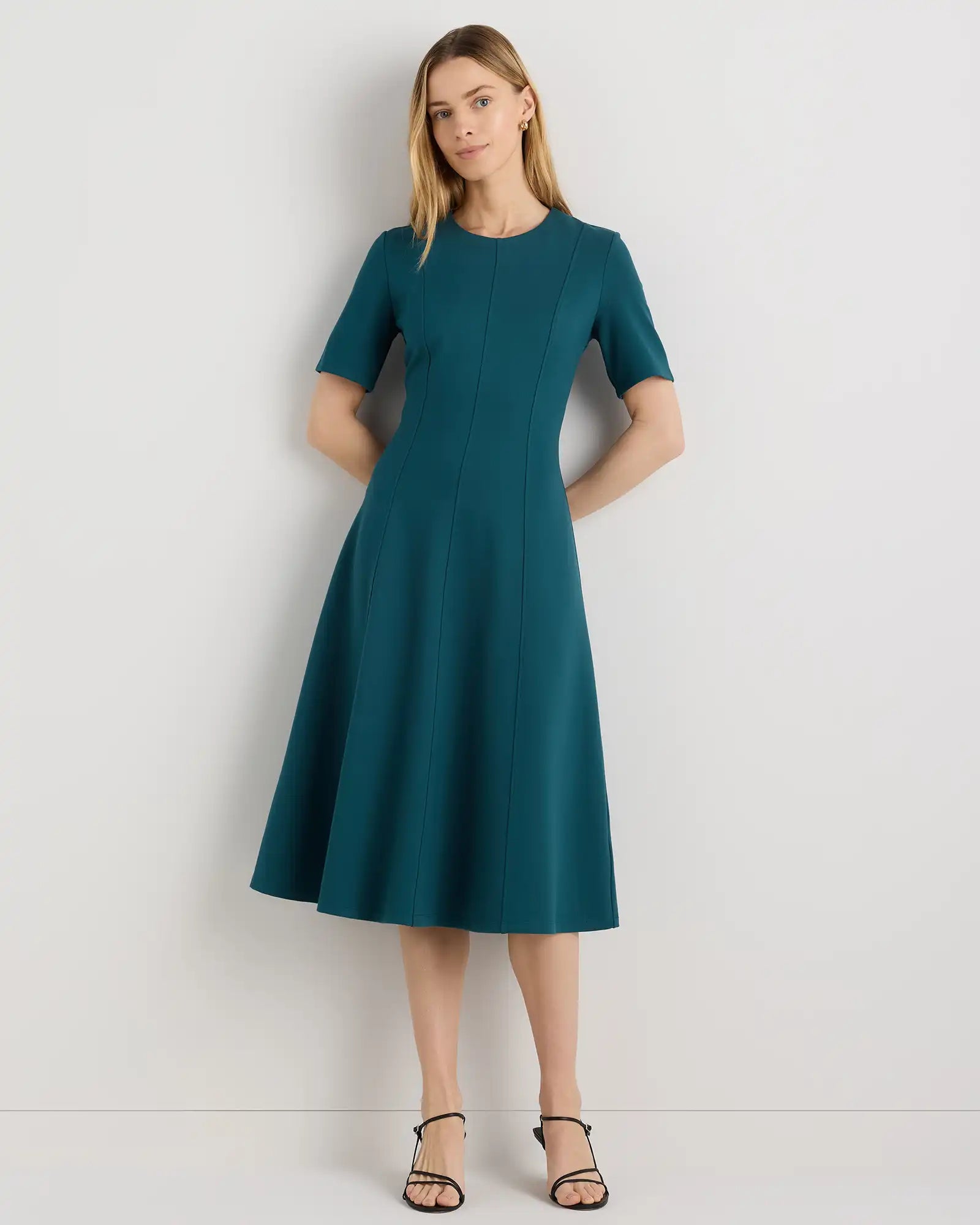 Ultra-Stretch Ponte Short Sleeve Midi Dress