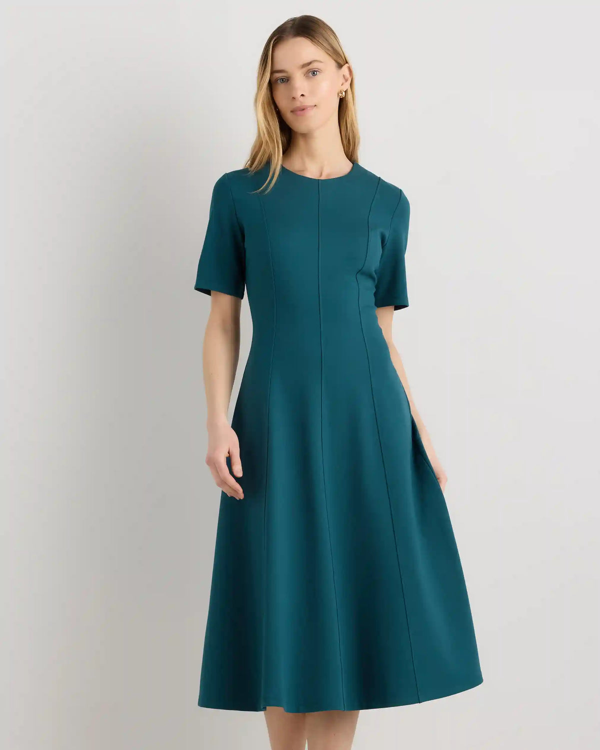 Ultra-Stretch Ponte Short Sleeve Midi Dress