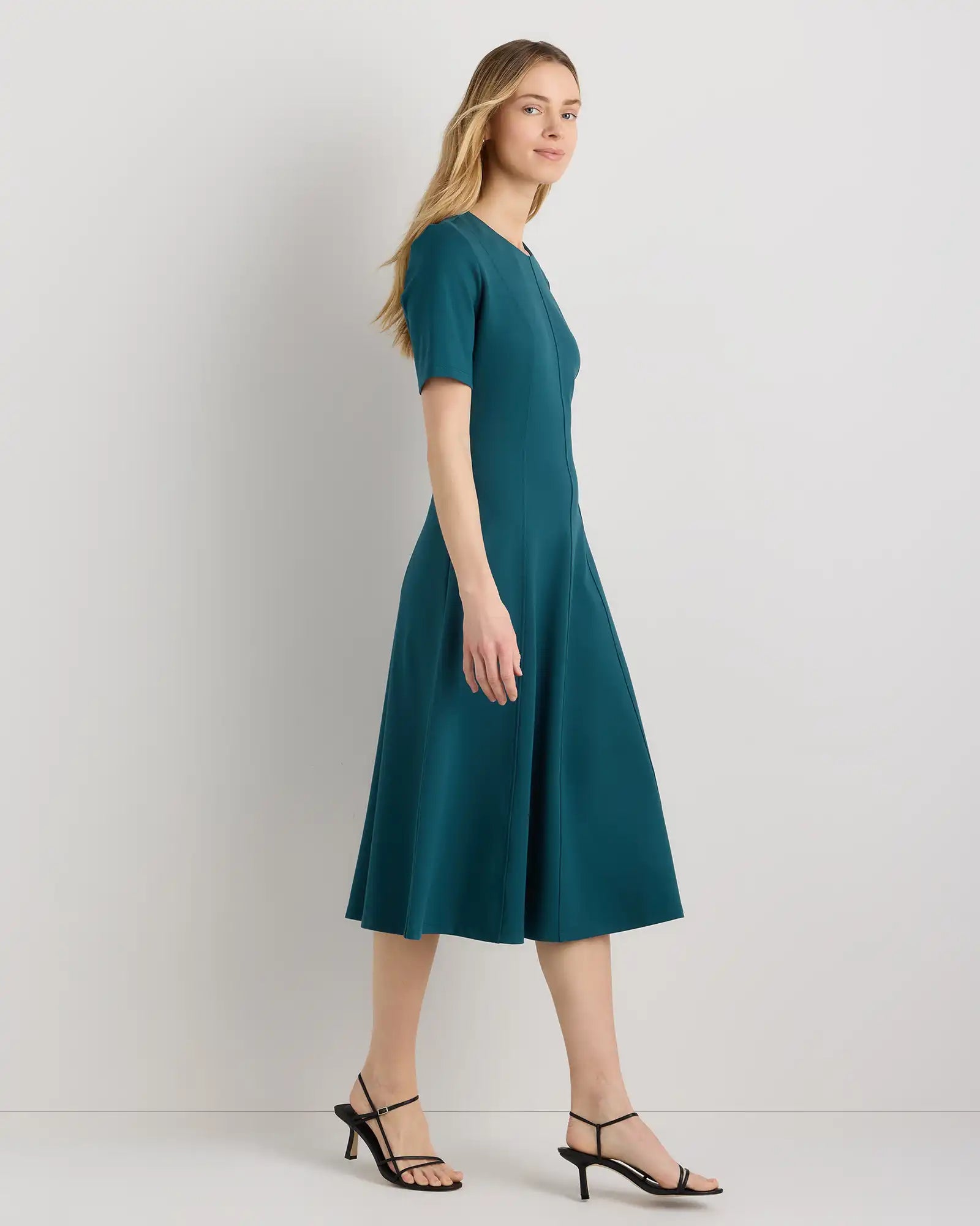 Ultra-Stretch Ponte Short Sleeve Midi Dress