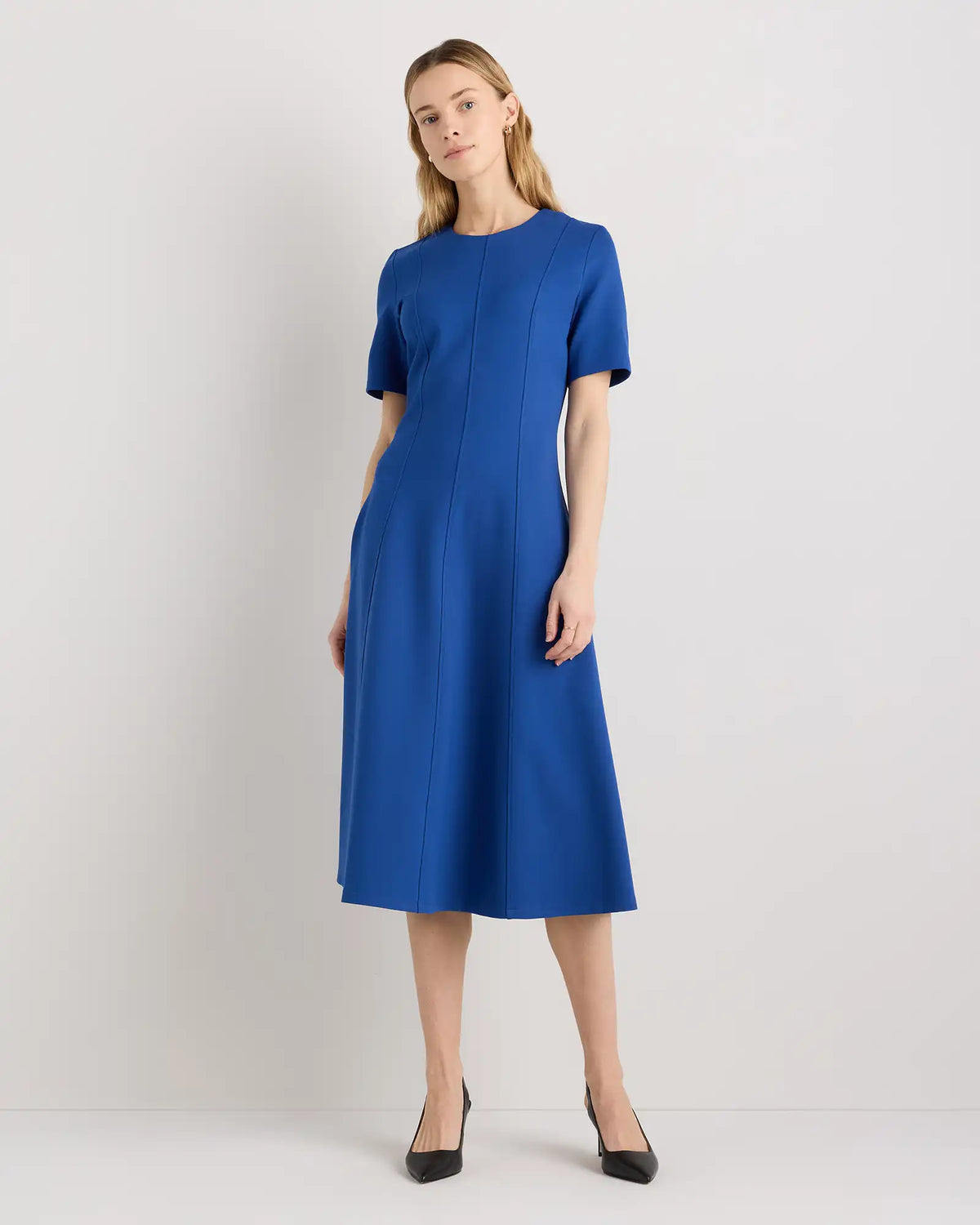 Ultra-Stretch Ponte Short Sleeve Midi Dress
