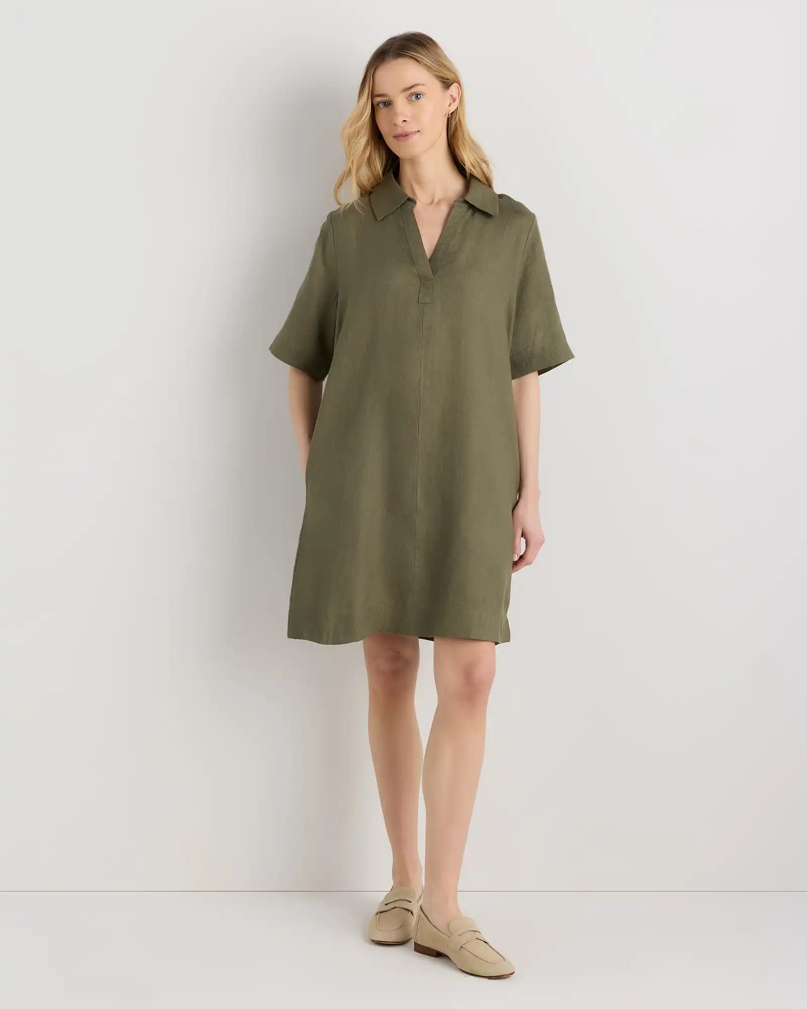100% European Linen Popover Mini Dress