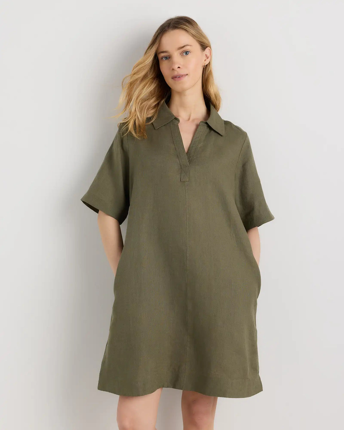 100% European Linen Popover Mini Dress